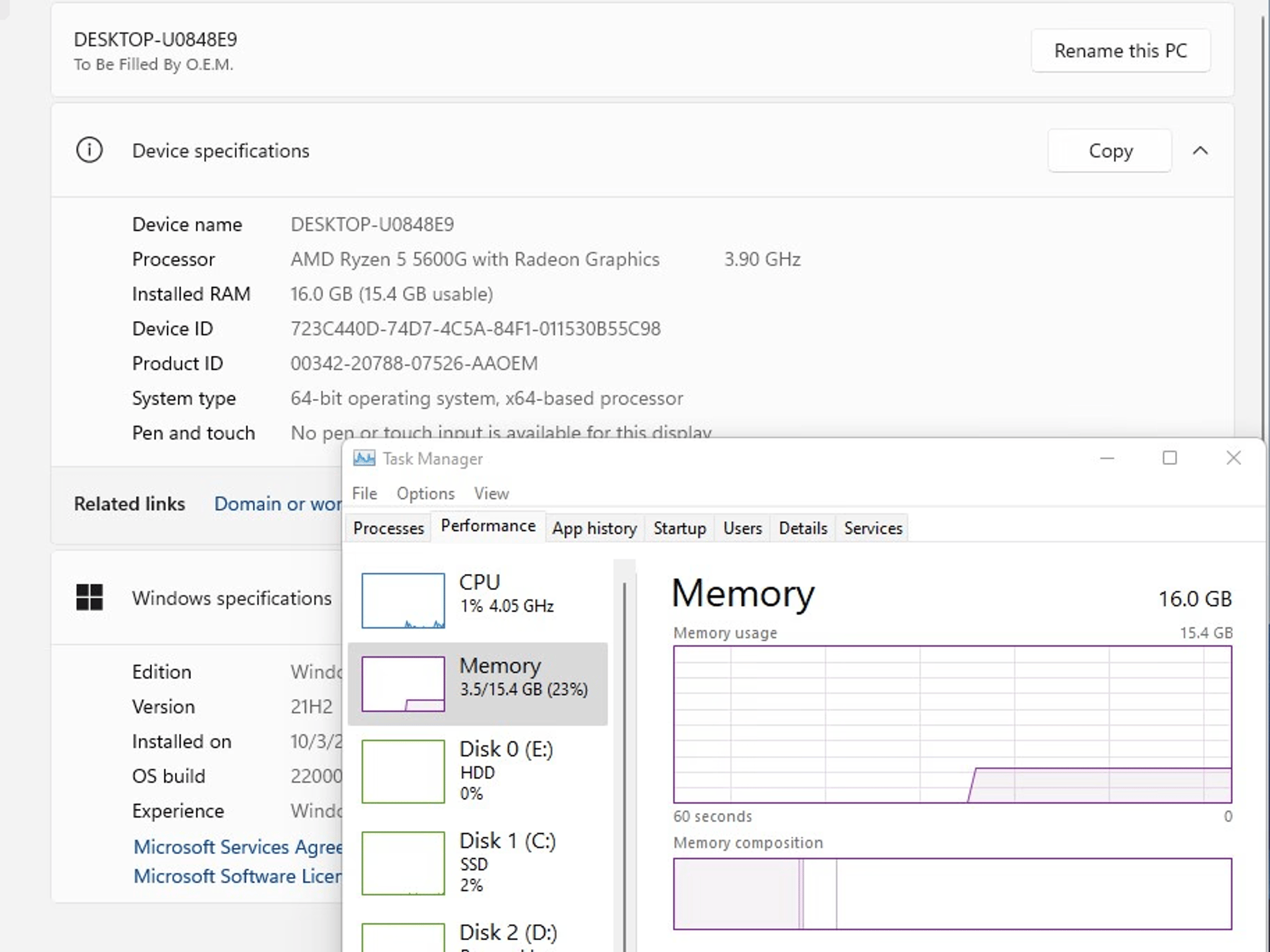 "Lazarus 5600 Beta" Ryzen 5 5600G 3.9GHz 6C 16GB DDR4 3200MHz Radeon RX 6600 XT 500GB M.2 2TB HDD