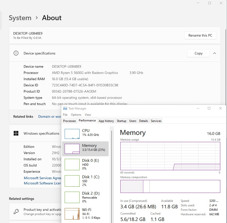 "Lazarus 5600 Beta" Ryzen 5 5600G 3.9GHz 6C 16GB DDR4 3200MHz Radeon RX 6600 XT 500GB M.2 2TB HDD