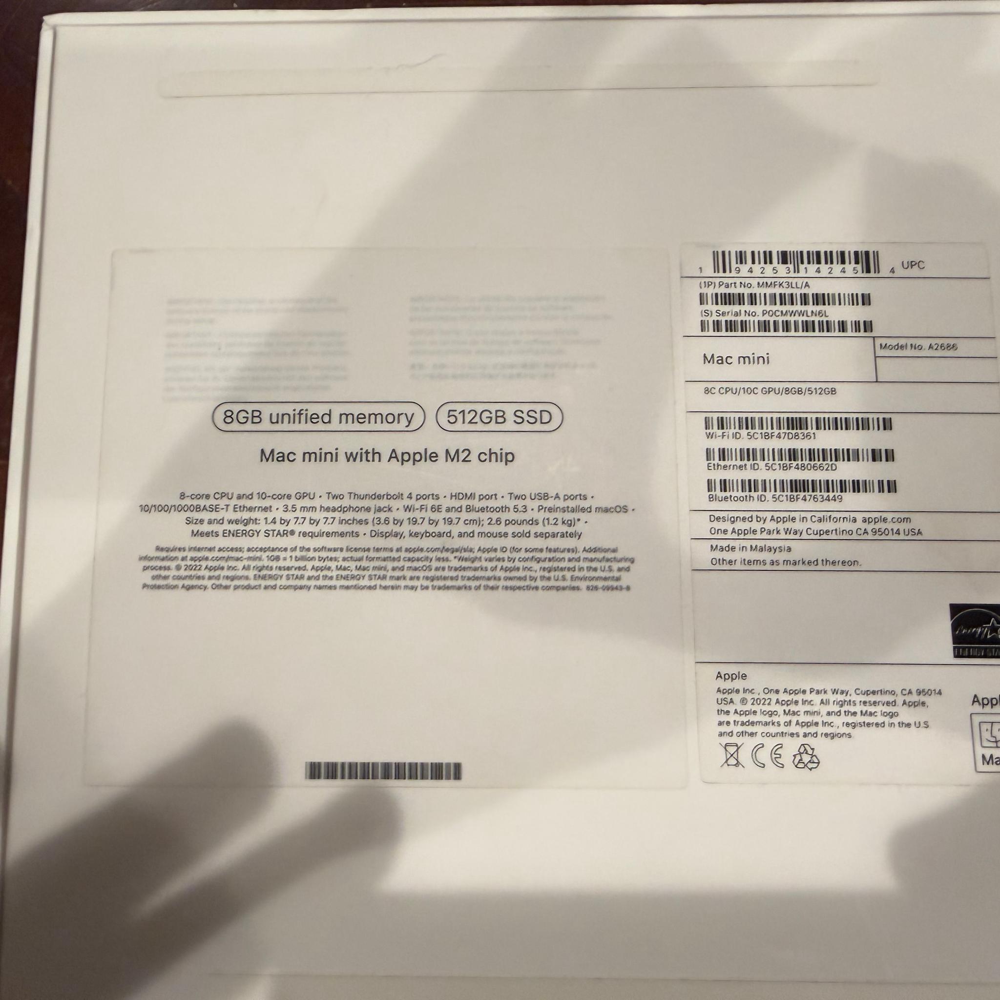 M2 Mac mini - 8GB ram 512gb Storage