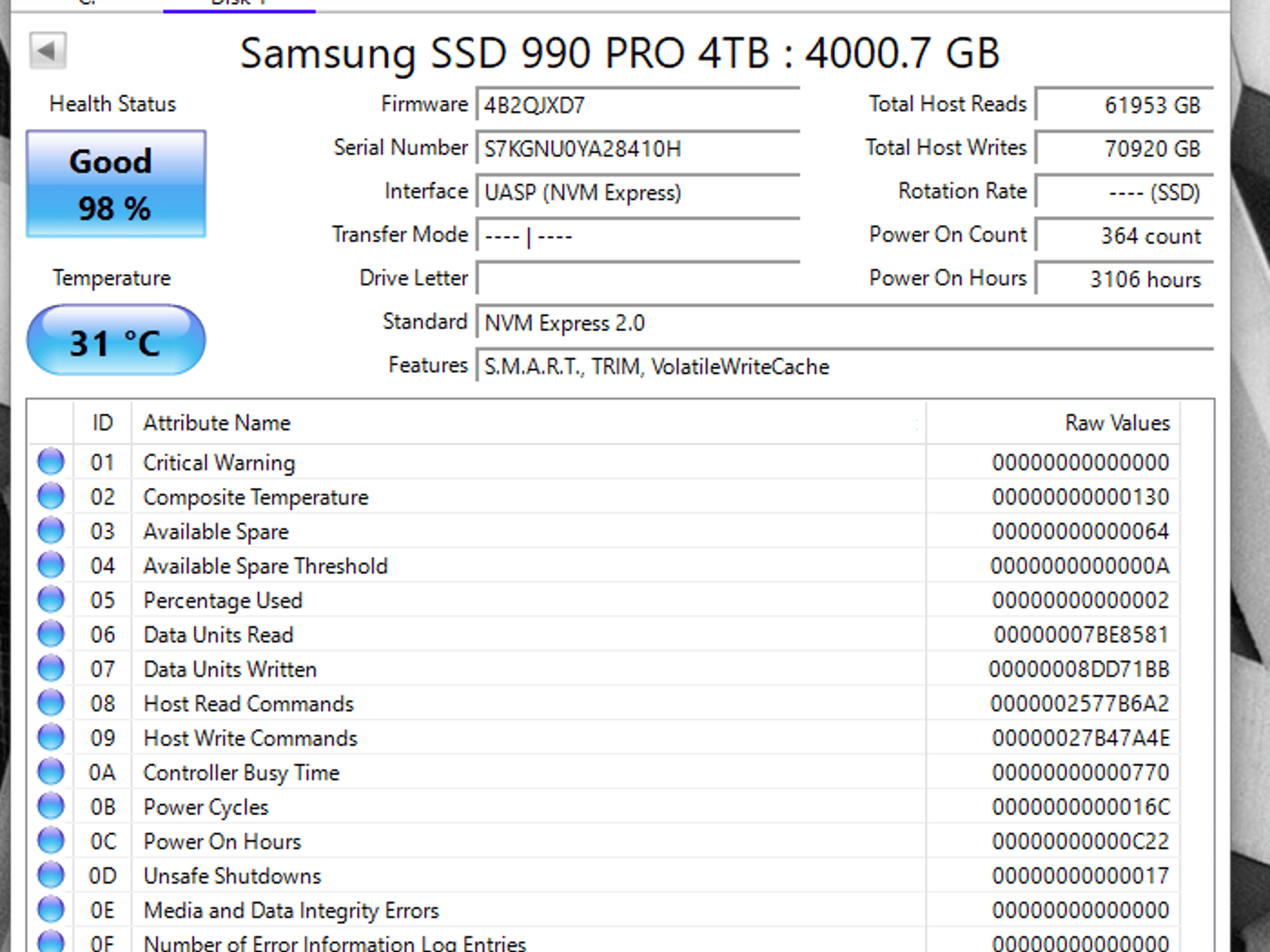 Samsung 990 PRO 4TB NVMe PCIe 4.0 M.2 SSD - Tested Working 98% Health
