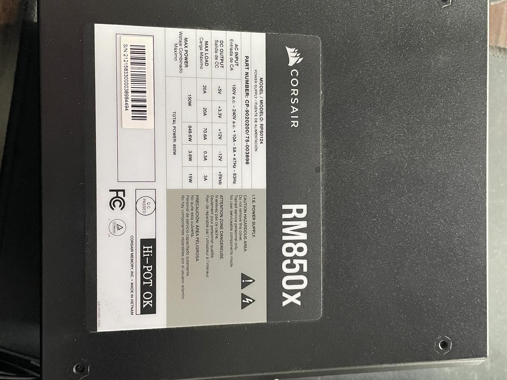 Corsair RMx (2021) 850 W 80 + Gold Certified Fully Modular Power Supply - Great condition
