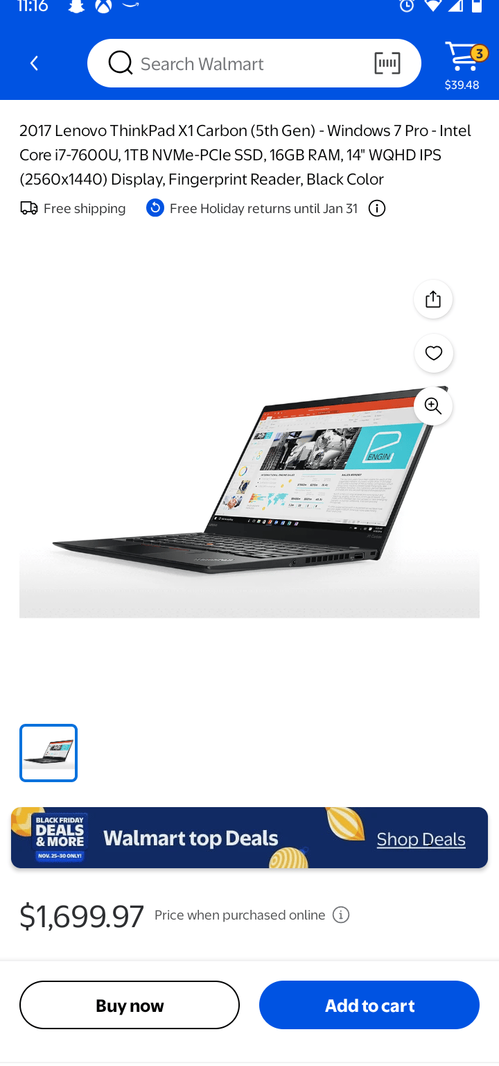 Lenovo X1 Carbon 5th gen