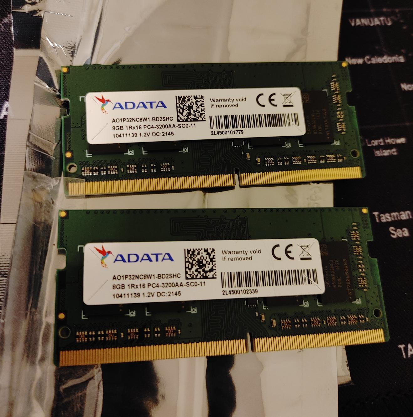 16gb (2x8gb) AData/SK Hynix DDR4 3200mhz Sodimm memory for Laptops