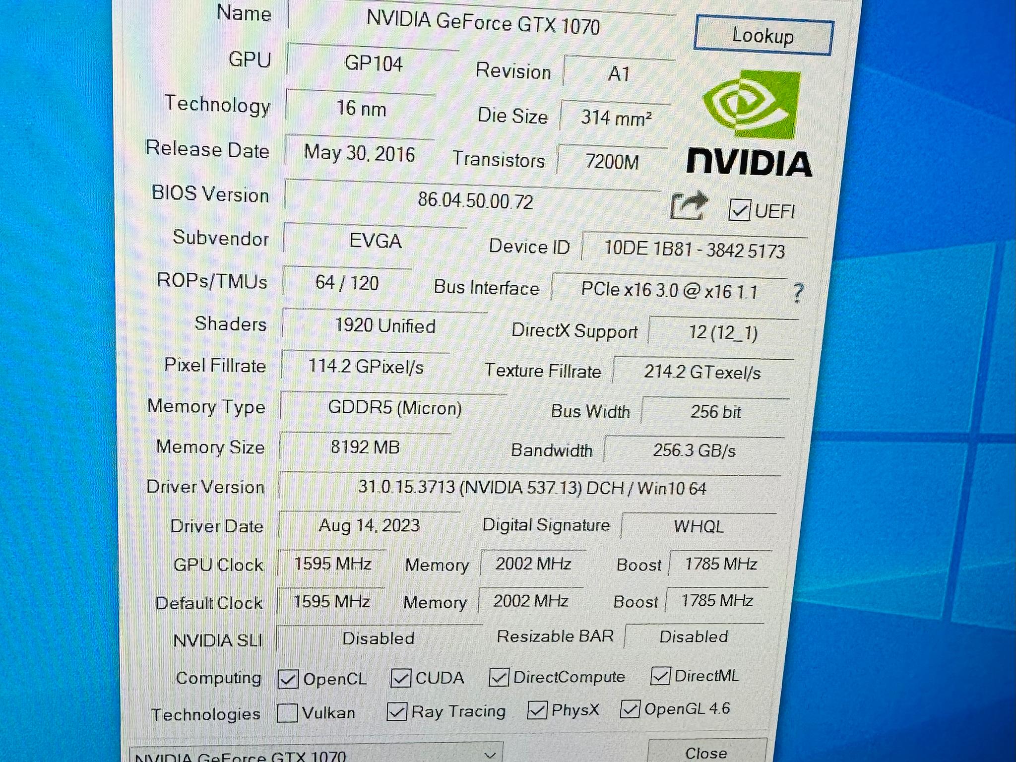 EVGA GeForce GTX 1070 8GB