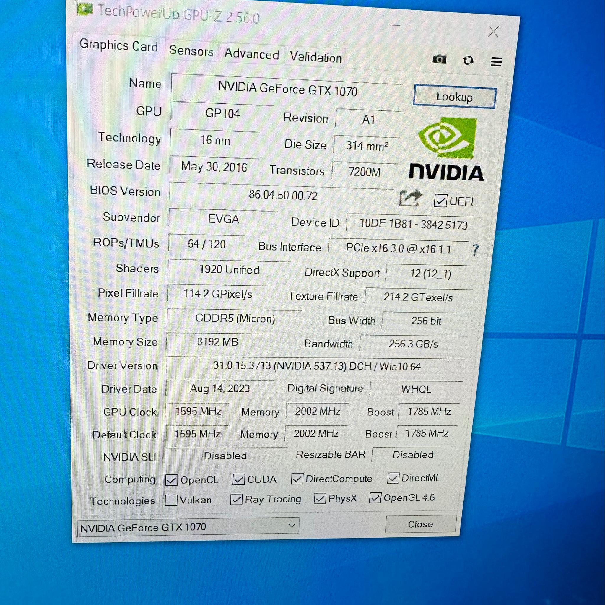 EVGA GeForce GTX 1070 8GB