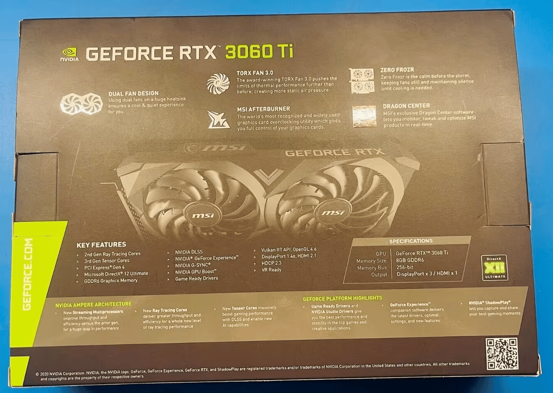 MSI RTX 3060 Ti VENTUS 2X OC 8GB NON-LHR GDDR6 Graphics Card