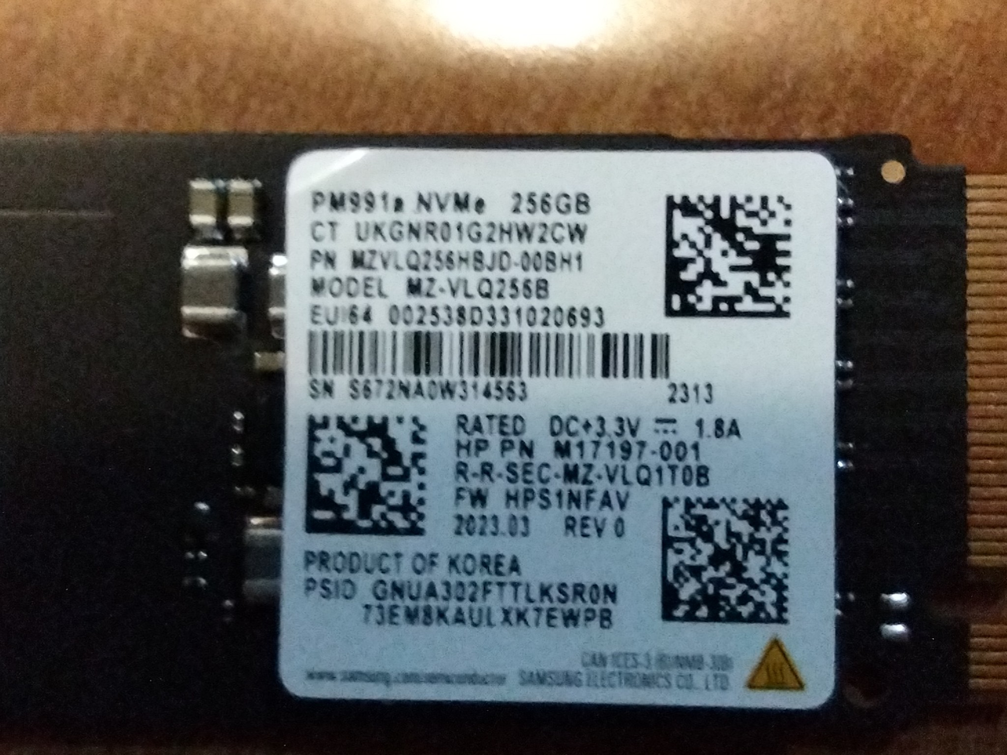 Samsung 256 Gb M.2 2280 NVMe SSD