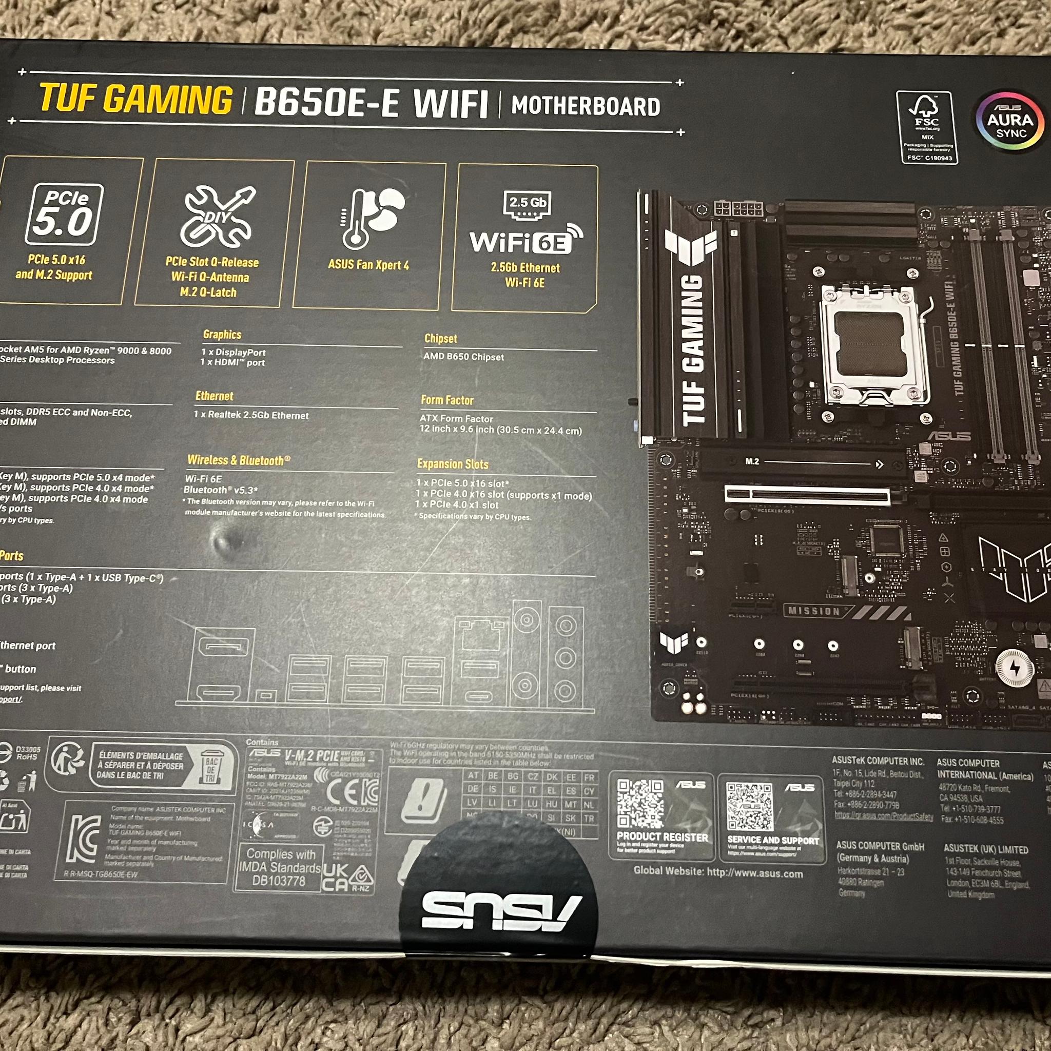 ASUS B650E-E TUF GAMING WIFI AMD AM5 ATX Motherboard- NEW