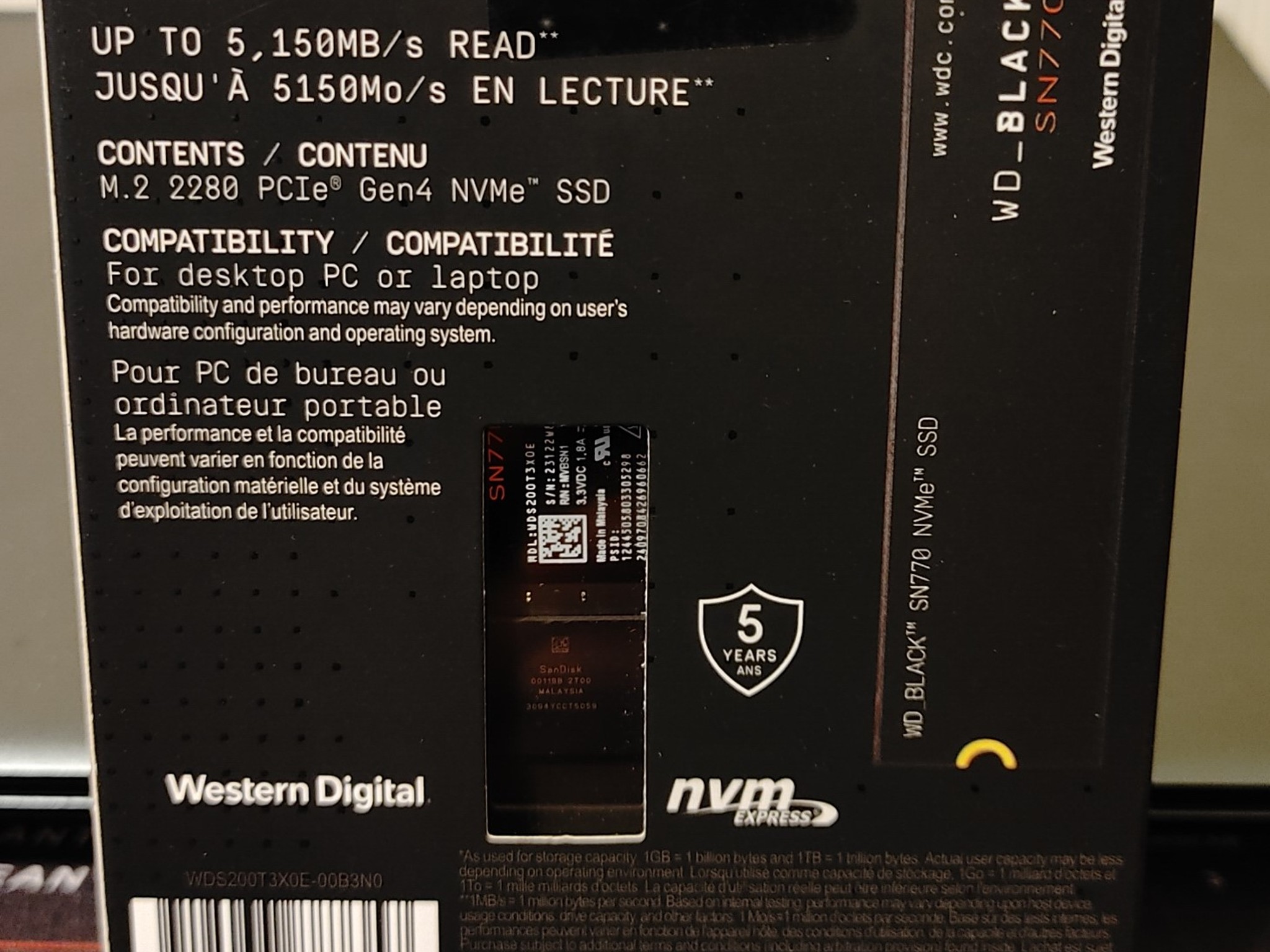 Western Digital WD Black SN770 NVME Gen 4 SSD 2TB Brand New