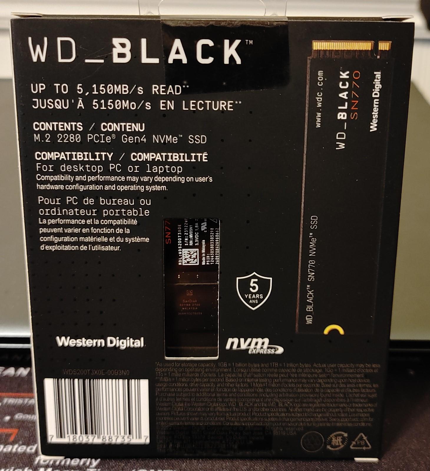 Western Digital WD Black SN770 NVME Gen 4 SSD 2TB Brand New