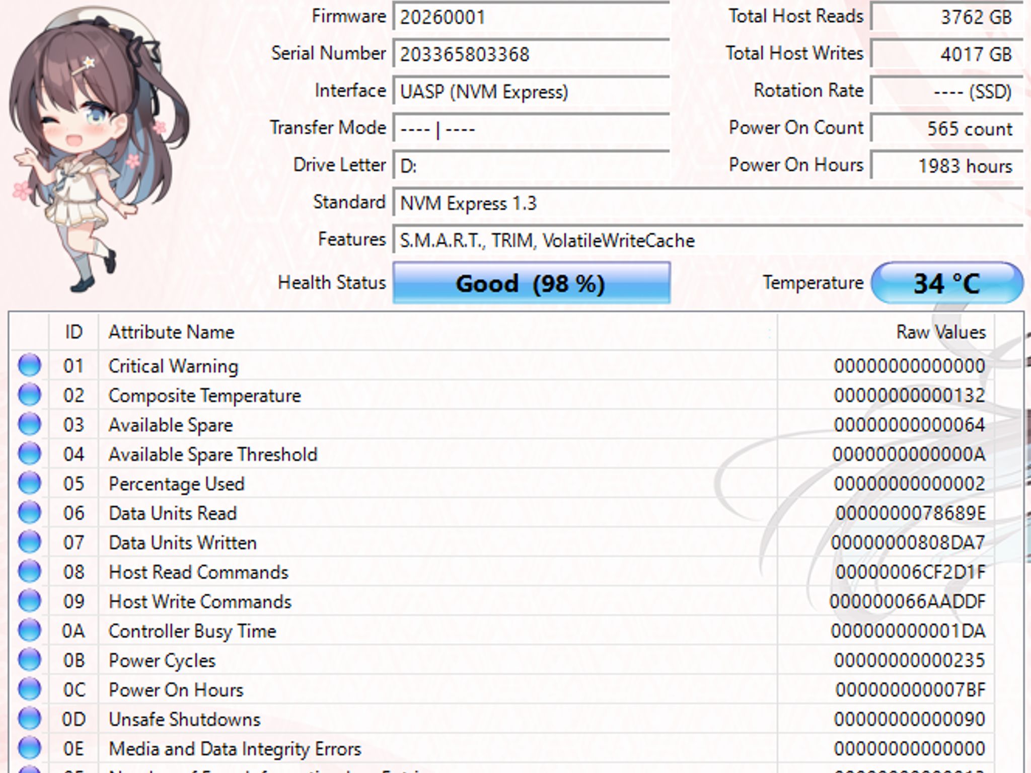 WD SN520 128GB NVMe SSD Tested Working 98% Health Low Hours