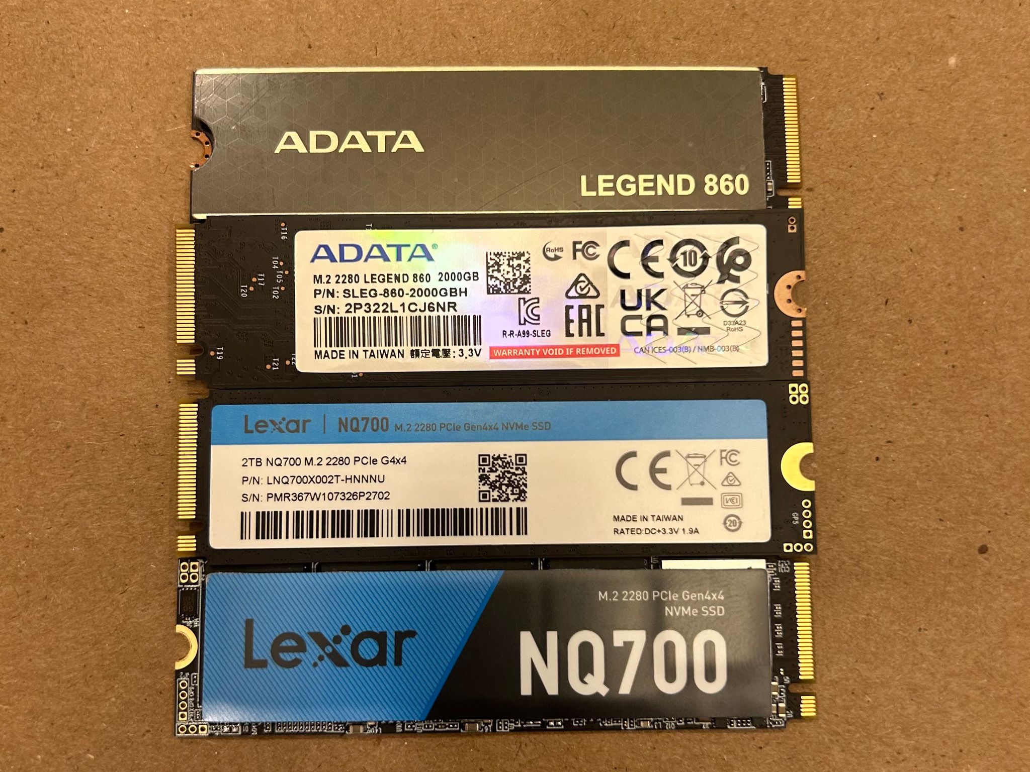 Adata 860 legend & lexar NQ700 2TB x4units