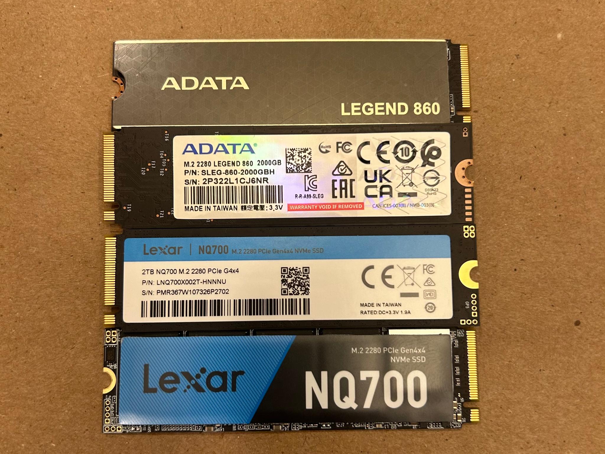 Adata 860 legend & lexar NQ700 2TB x4units