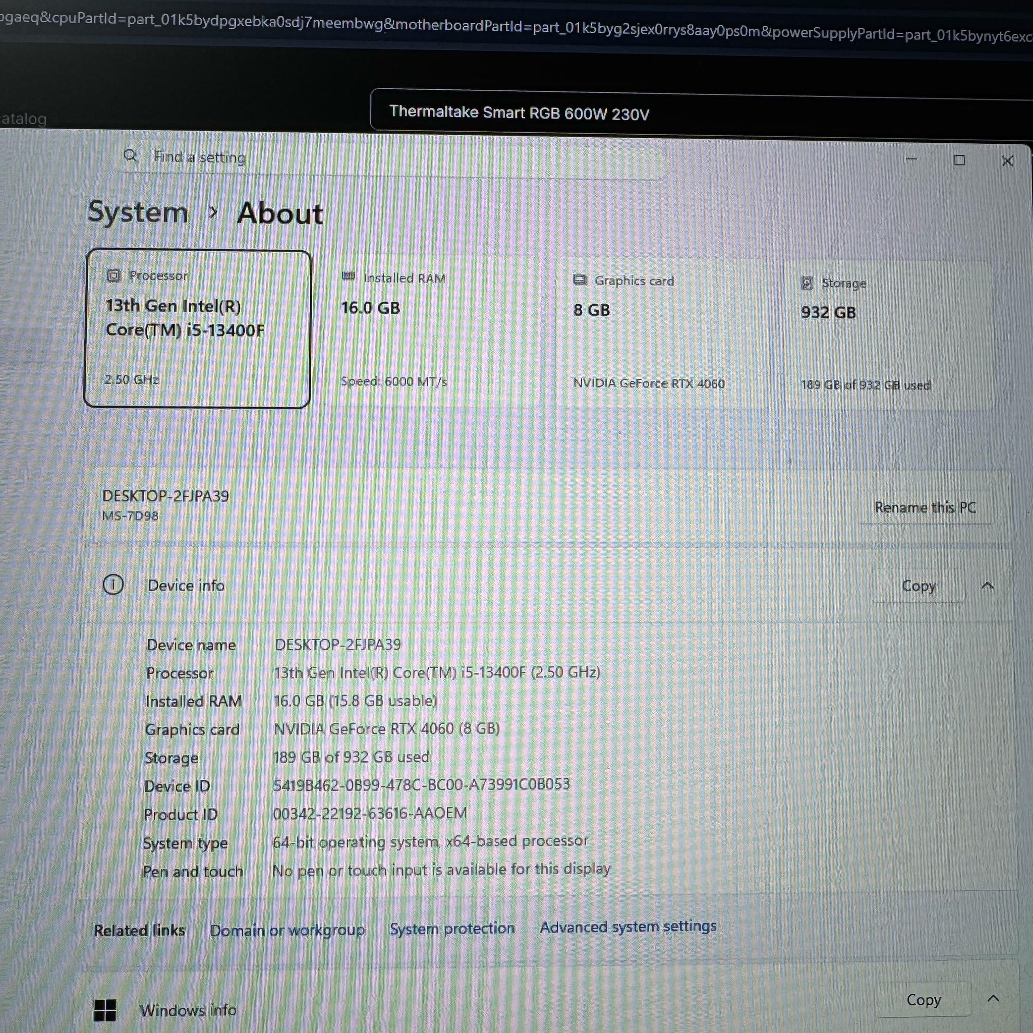 DDR5 16GB + RTX 4060 + i5 13400F | Gaming PC | Ready to Play!