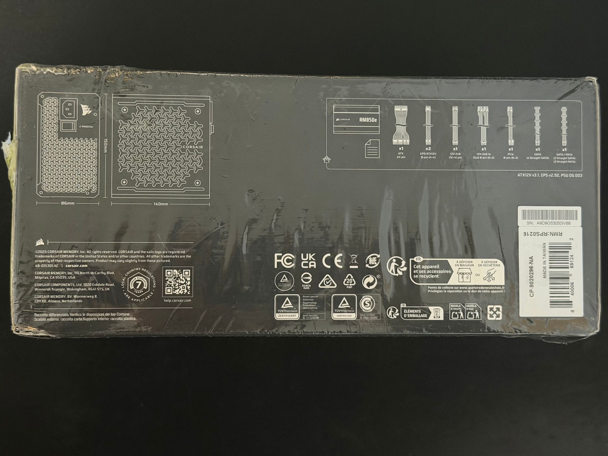 New Corsair RM850e 850W 80+ Gold Fully Modular ATX Power Supply (Black) – Sealed Retail Box