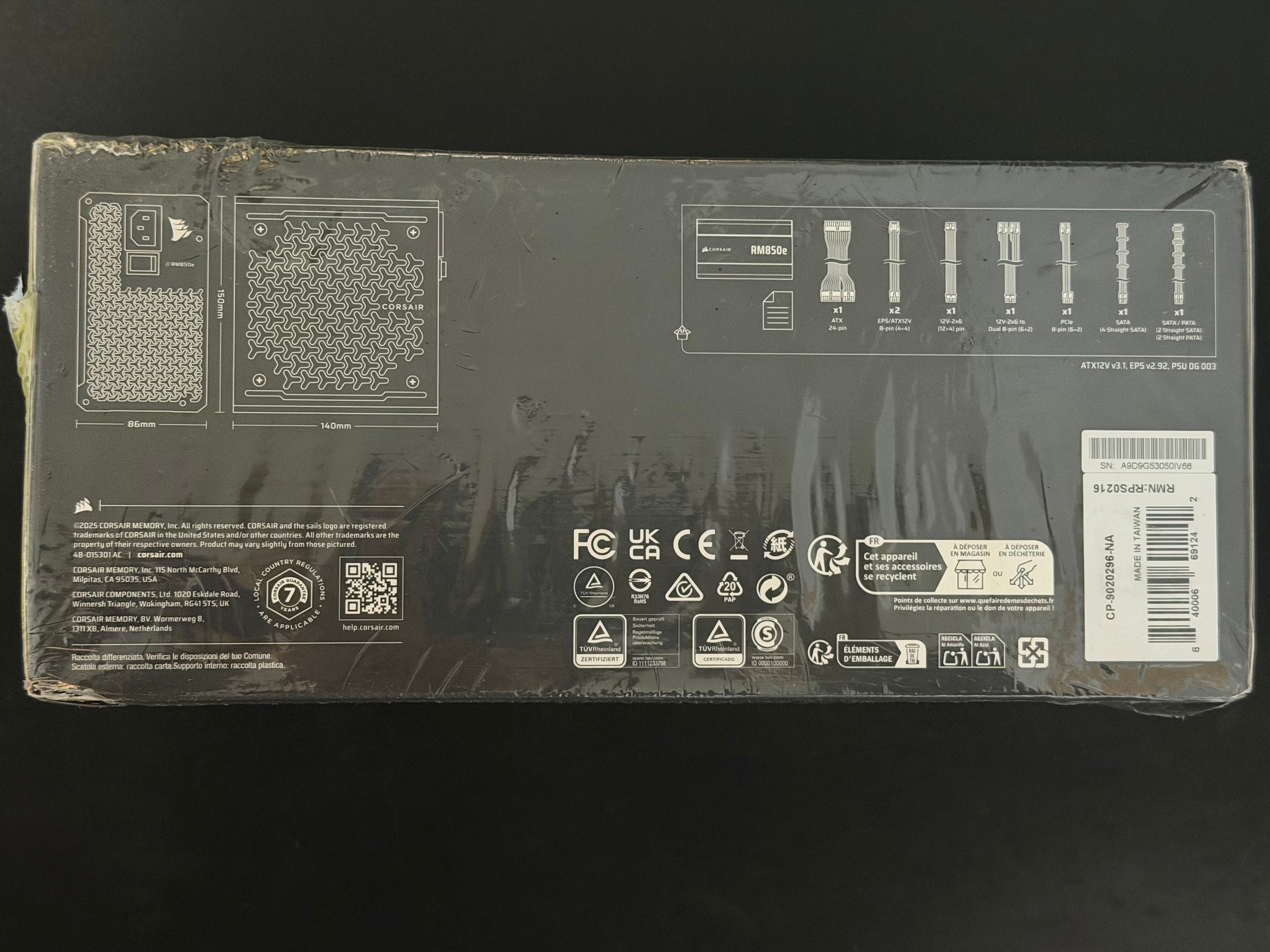 New Corsair RM850e 850W 80+ Gold Fully Modular ATX Power Supply (Black) – Sealed Retail Box