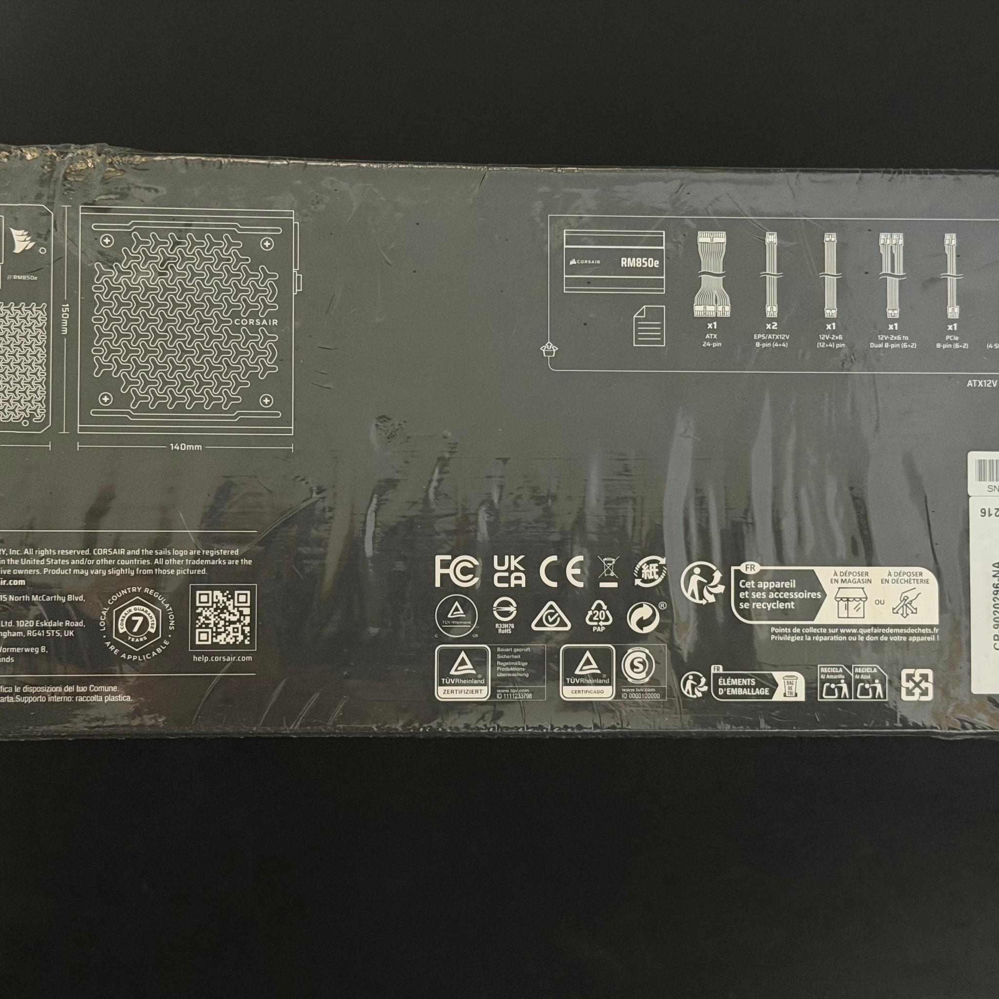 New Corsair RM850e 850W 80+ Gold Fully Modular ATX Power Supply (Black) – Sealed Retail Box