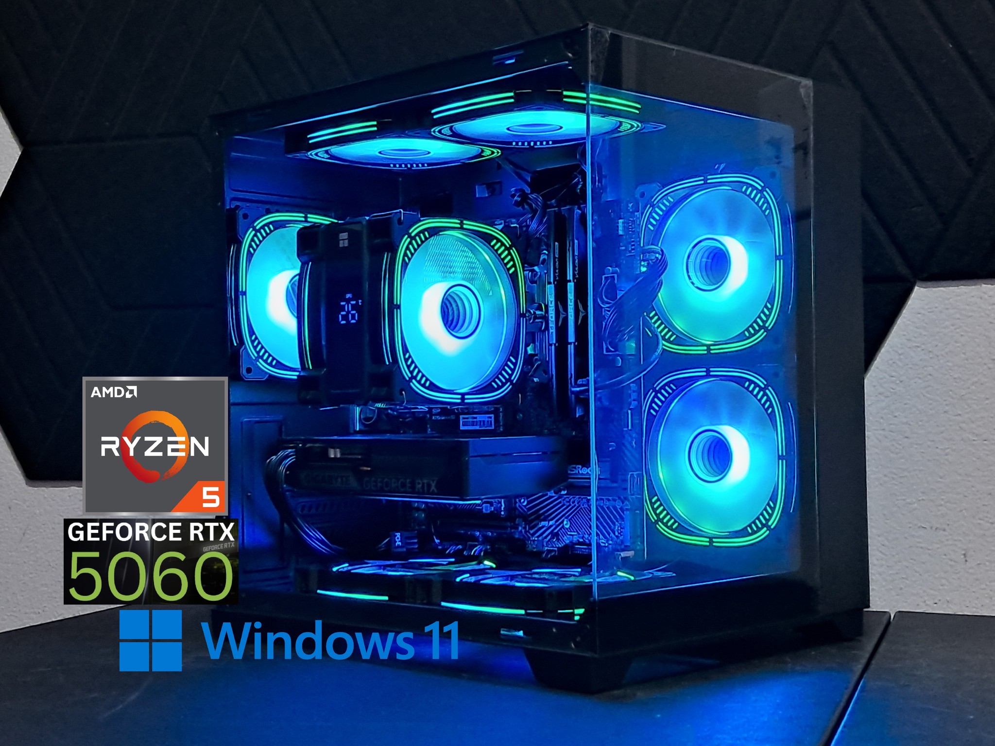 Airflow King 👑 RTX 5060 | Ryzen 5 8400F | 32GB DDR5 | Digital CPU Display | 1TB SSD | WiFi!