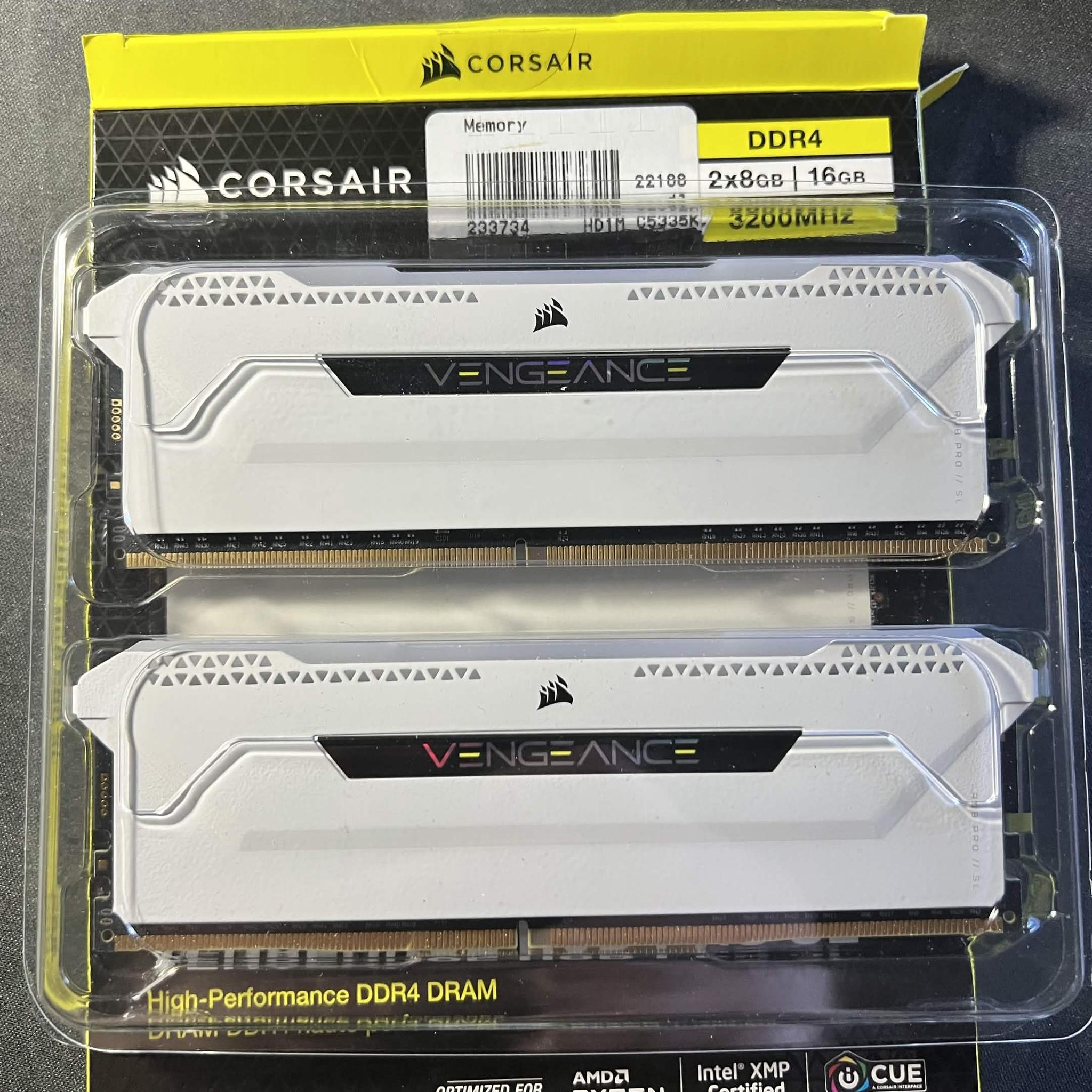 Corsair Vengeance RGB Pro SL 16GB (2x8GB) DDR4 DRAM 3200MHz C16 Memory Kit – White