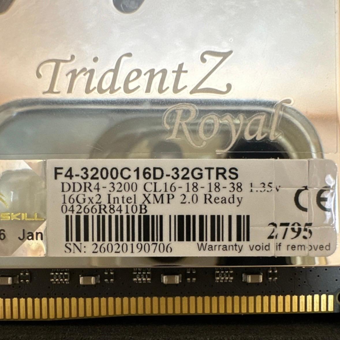 G.SKILL Trident Z Royal DDR4-3200 32GB (2x16GB) DIMM Intel XMP 2.0 RAM Kit