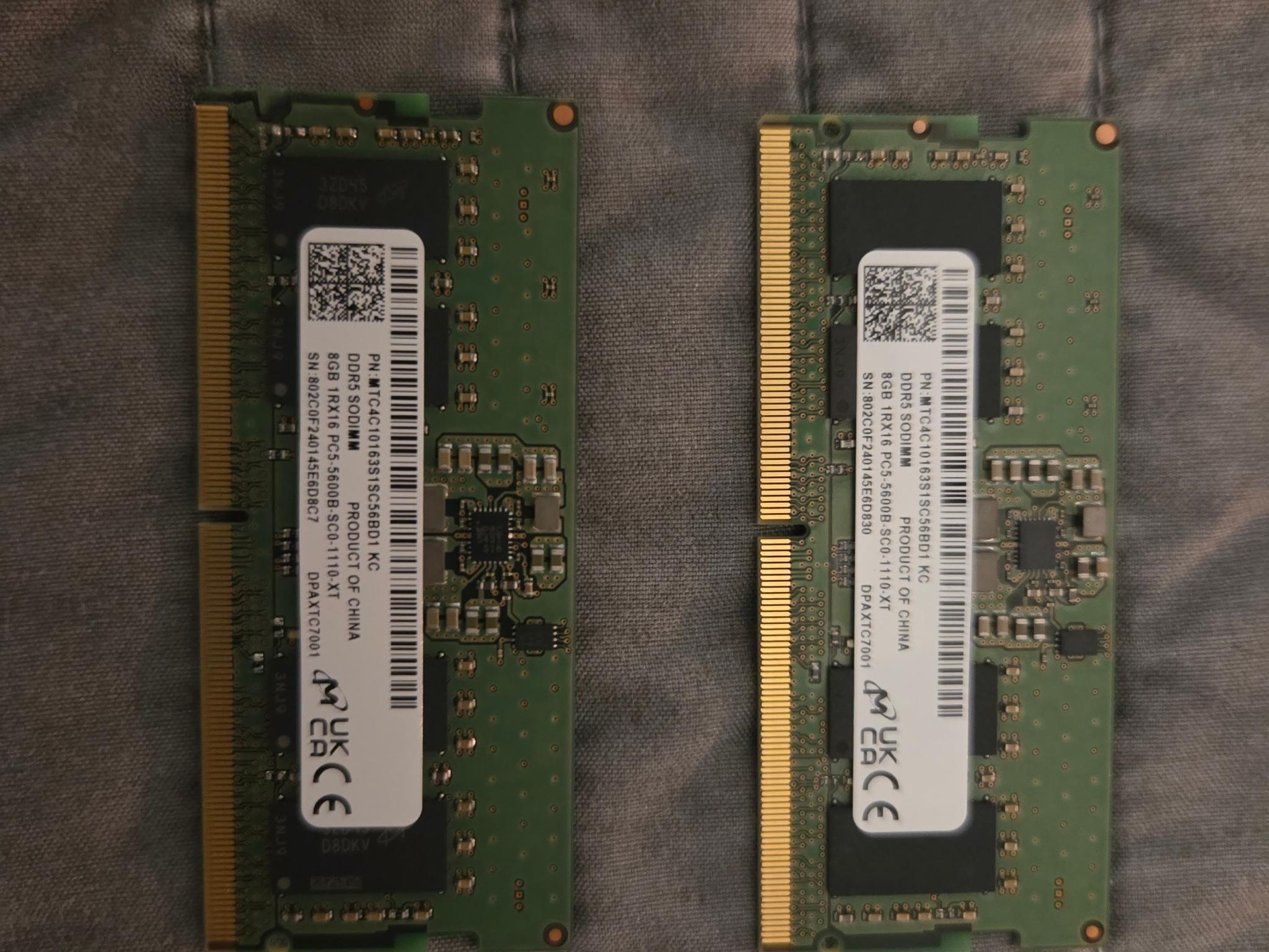 Mic(Micron) 8GB (2x8GB) DDR5 5600MHz PC5-44800 SODIMM Unbuffered Non-ECC 1Rx16 CL46 1.1v Laptop RAM