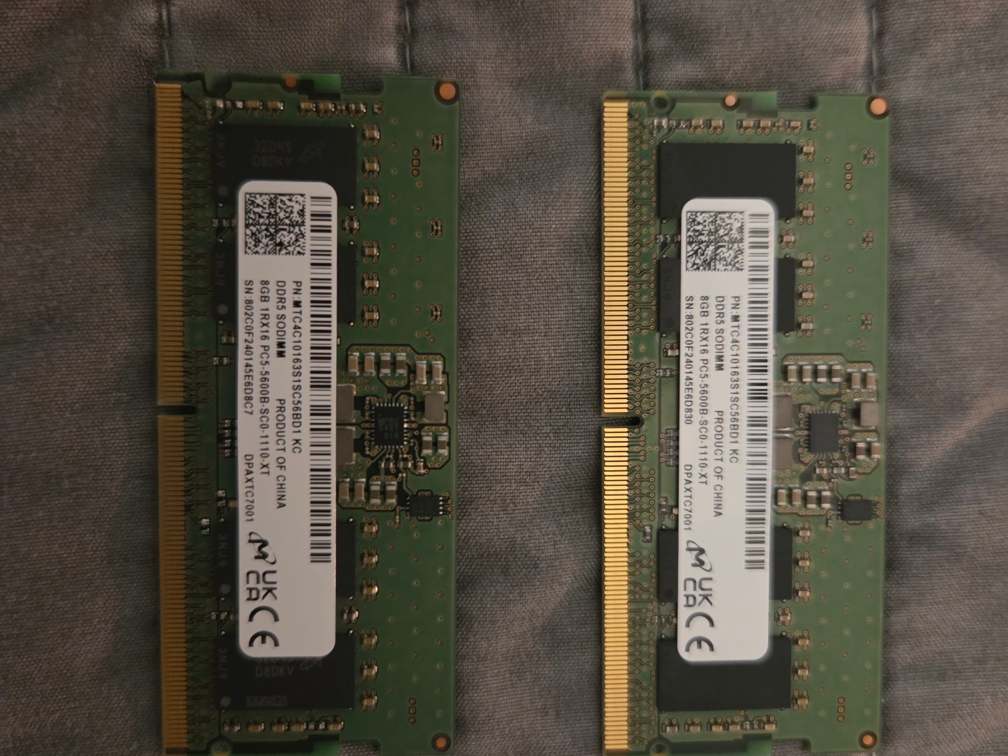 Micron 8GB (2x8GB) DDR5 5600MHz PC5-44800 SODIMM Unbuffered Non-ECC 1Rx16 CL46 1.1v Laptop RAM