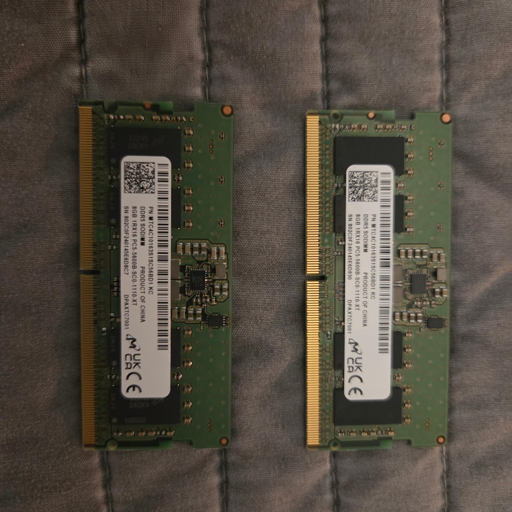 Micron 8GB (2x8GB) DDR5 5600MHz PC5-44800 SODIMM Unbuffered Non-ECC 1Rx16 CL46 1.1v Laptop RAM