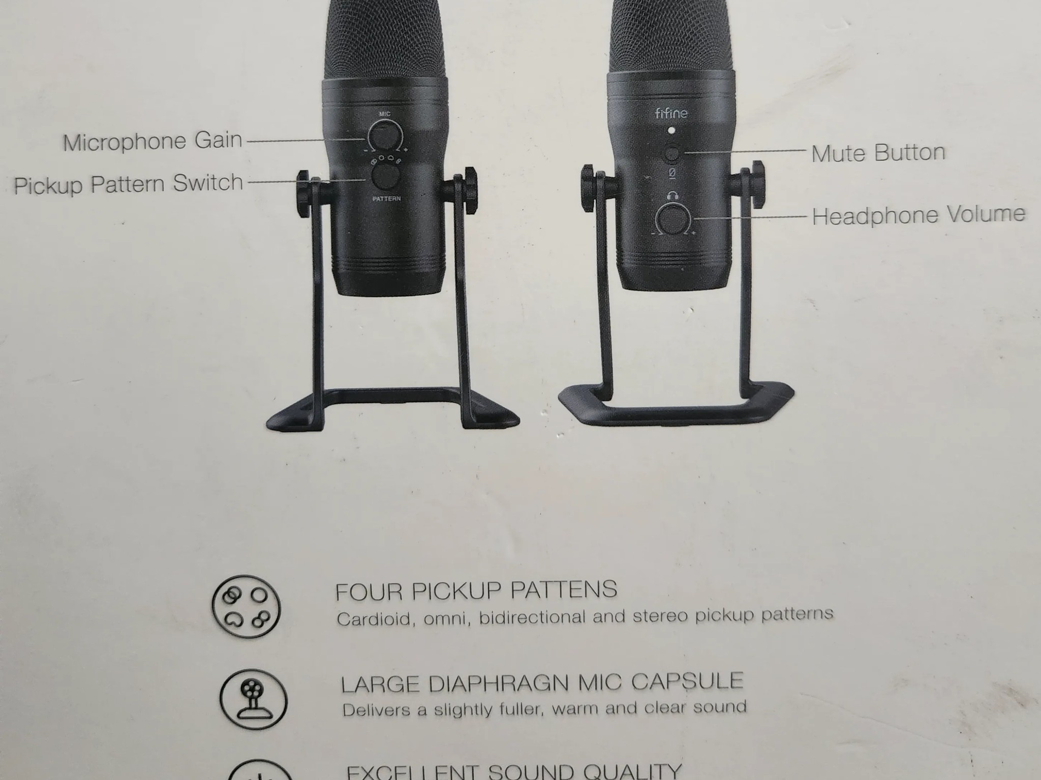 FIFINE K690 USB Studio Recording Microphone with Mute Button & Headphone Jack, Four Pickup Patterns