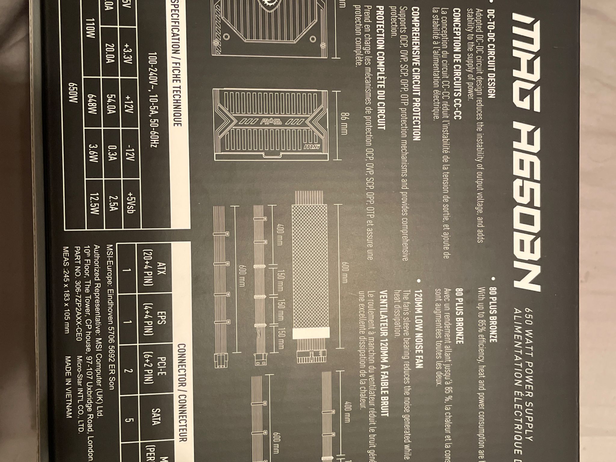 MSI MAG A650BN Gaming Power Supply - 80 Plus Bronze Certified 650W - Compact Size - ATX PSU