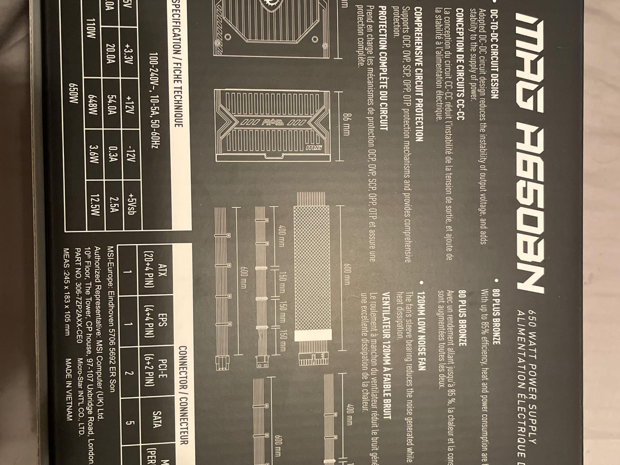 MSI MAG A650BN Gaming Power Supply - 80 Plus Bronze Certified 650W - Compact Size - ATX PSU