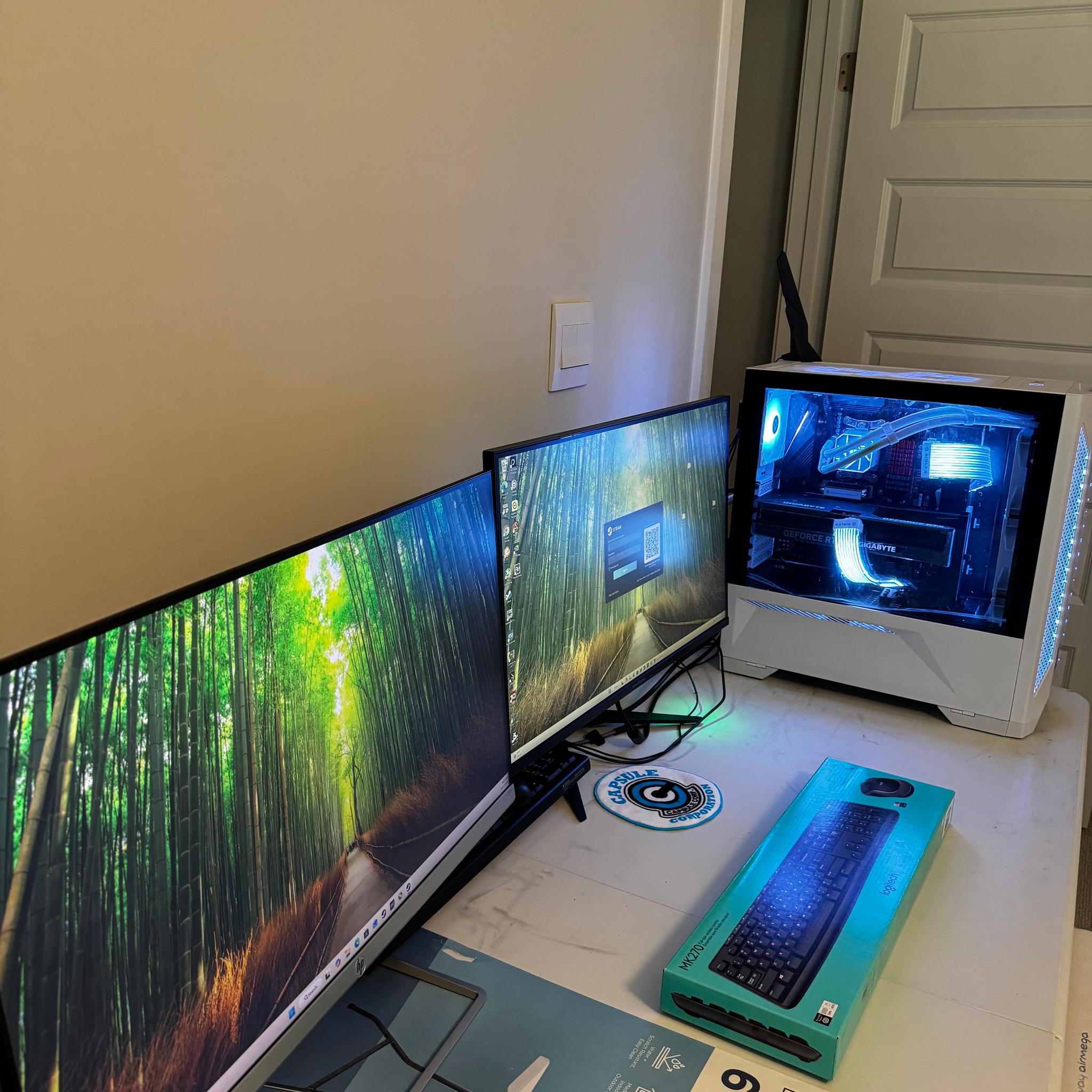 AMD AM4 new build Whiteout RTX 4070 Ti Gaming PC Build (12-Core Ryzen) + 2K and 1080p Monitors