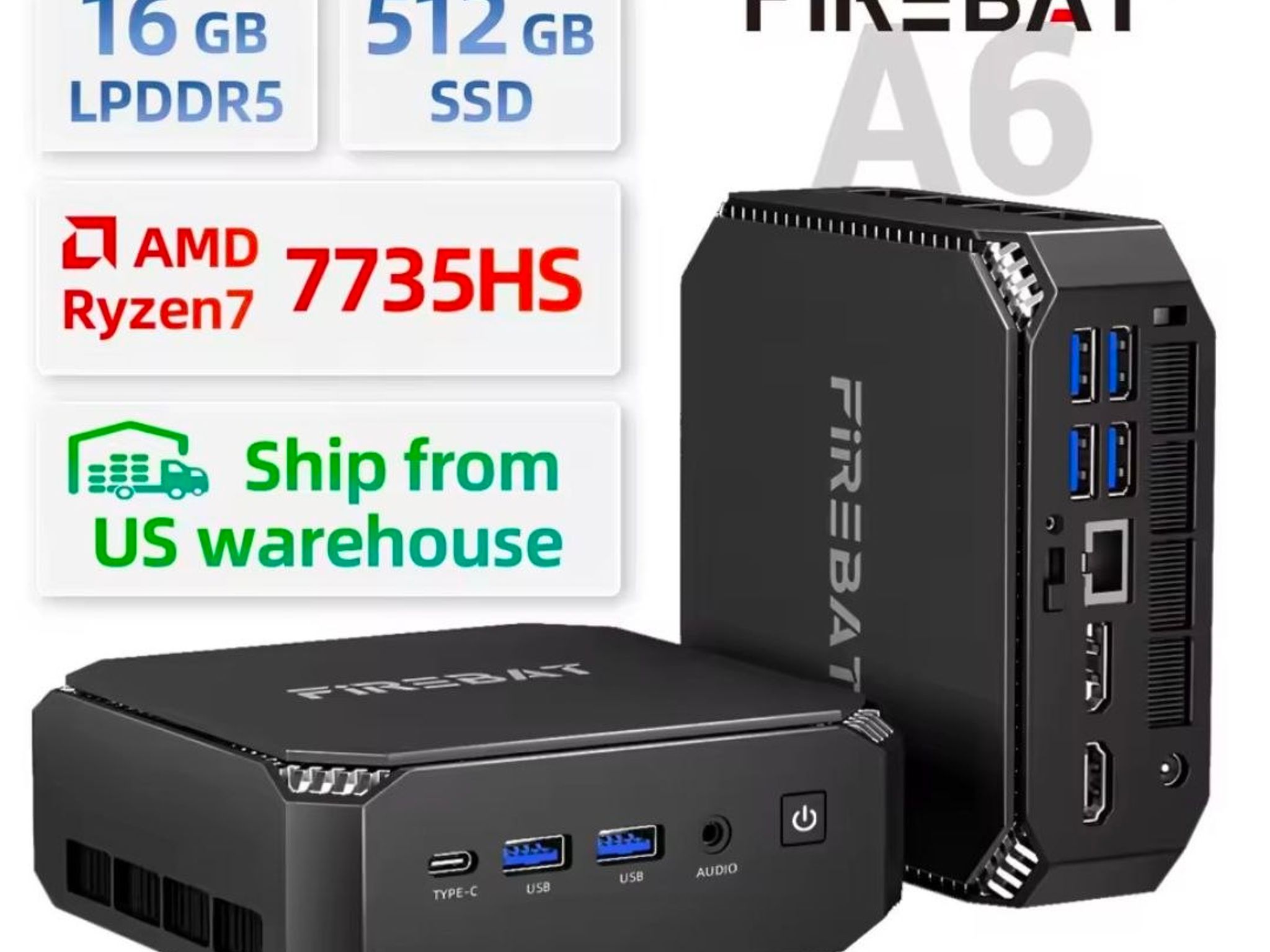 🔷 Firebat A6 Mini PC | AMD Ryzen 7 7735HS | 16 GB LPDDR5 | 512 GB SSD