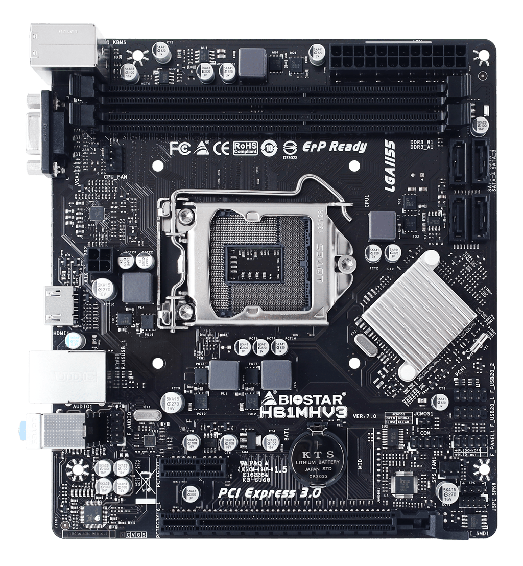 Biostar H61MHV3 Intel H61 LGA 1155 MicroATX Desktop Motherboard