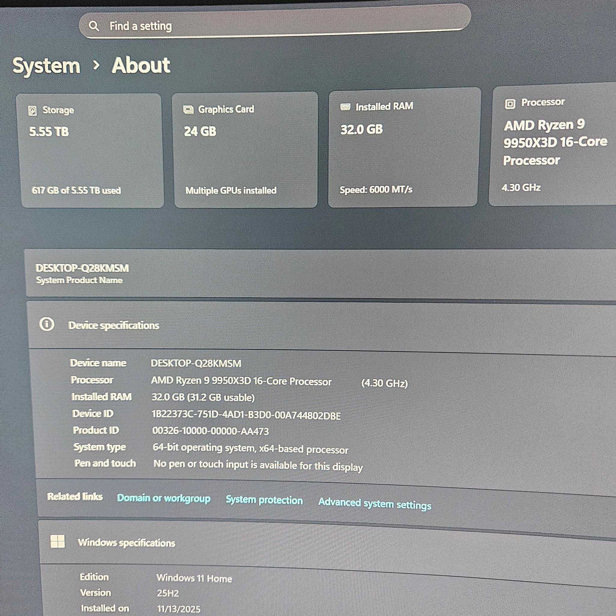 C700M, Sapphire 7900 XTX 24 GB, 4TB + 1 TB Nvme, Ryzen 9 9950X3D, 32 GB RAM , 1200W Seasonic PSU