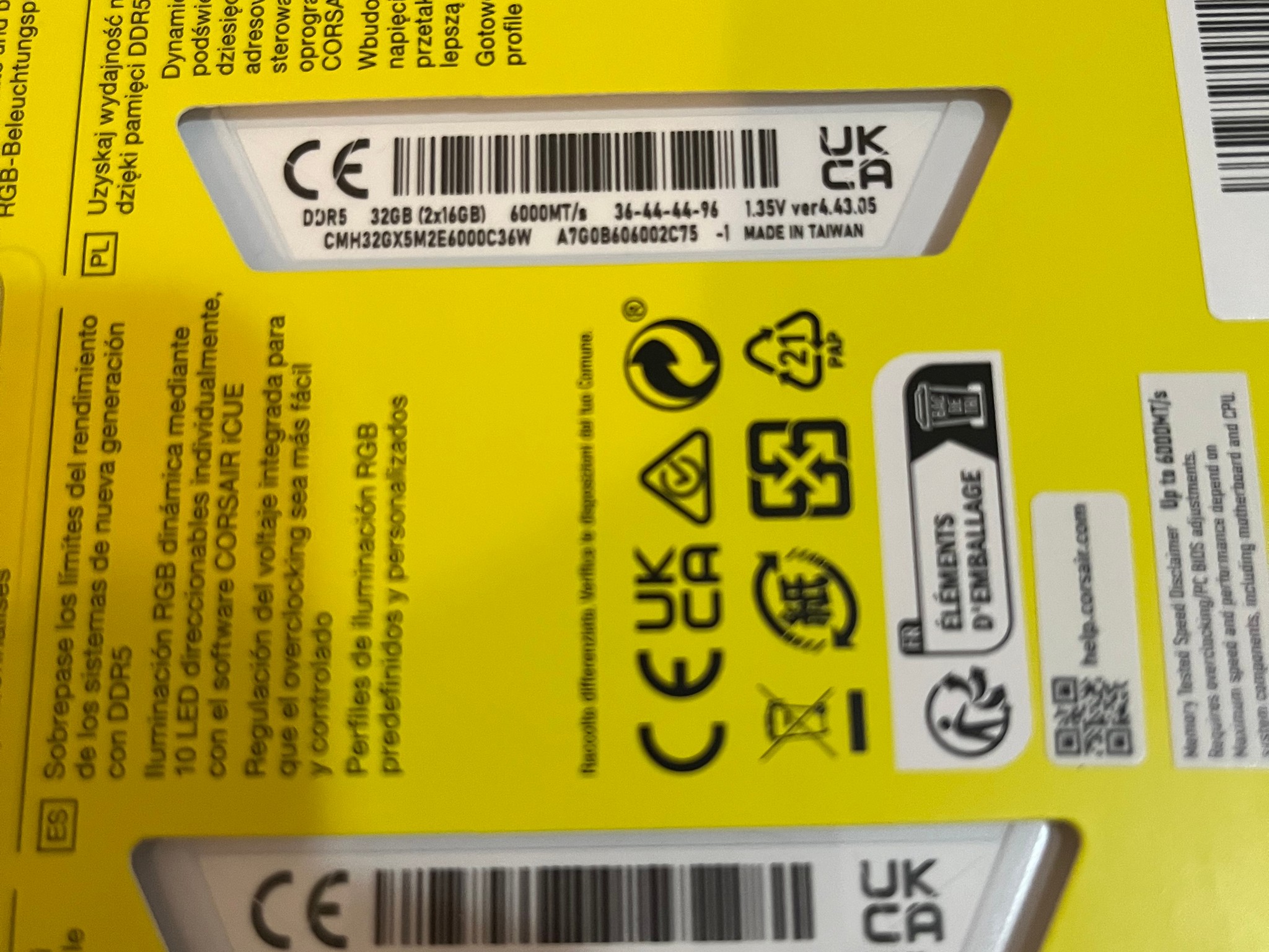 Corsair Vengeance RGB DDR5 6000 CL36 32GB(2x16GB)