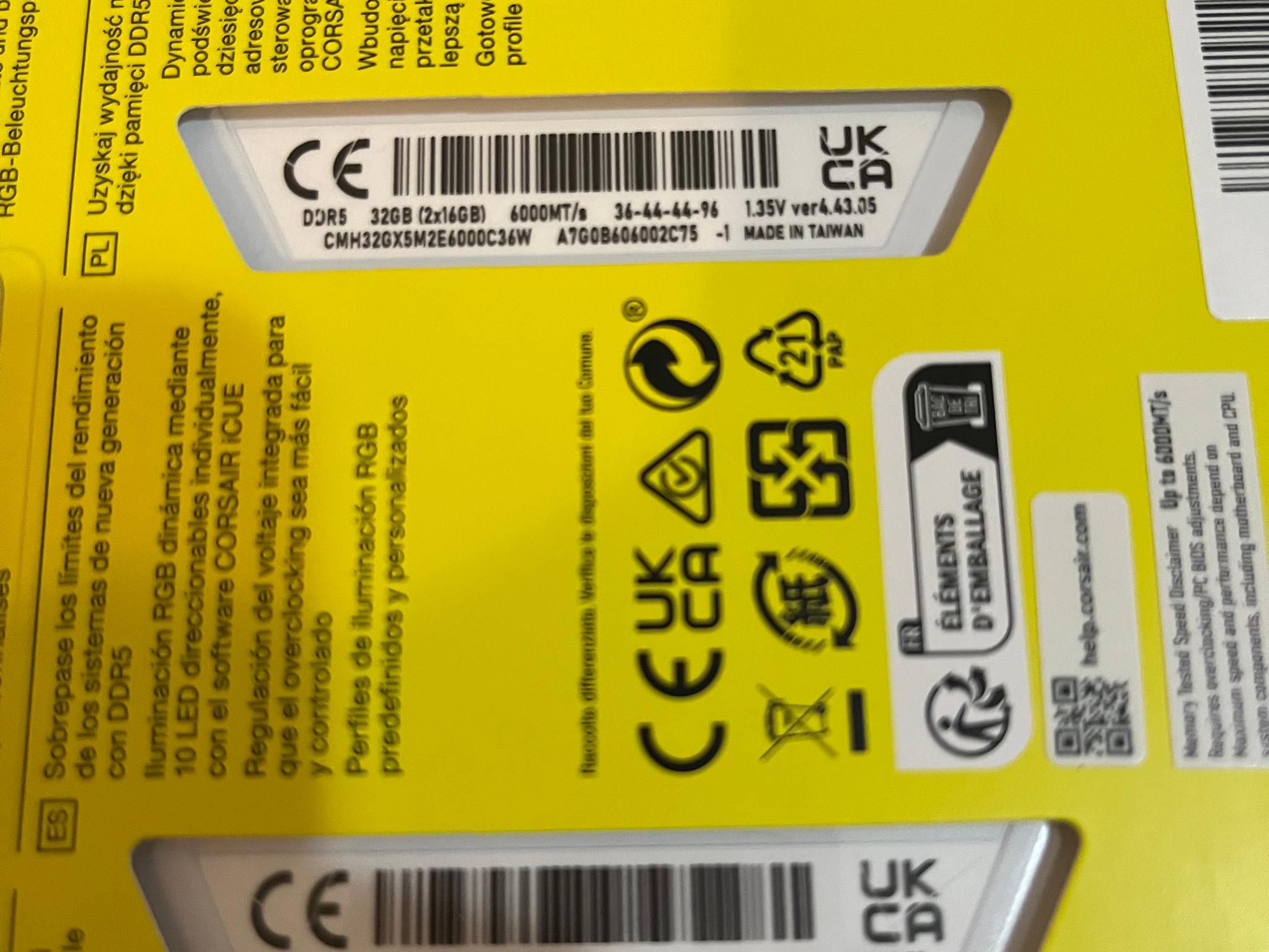 Corsair Vengeance RGB DDR5 6000 CL36 32GB(2x16GB)