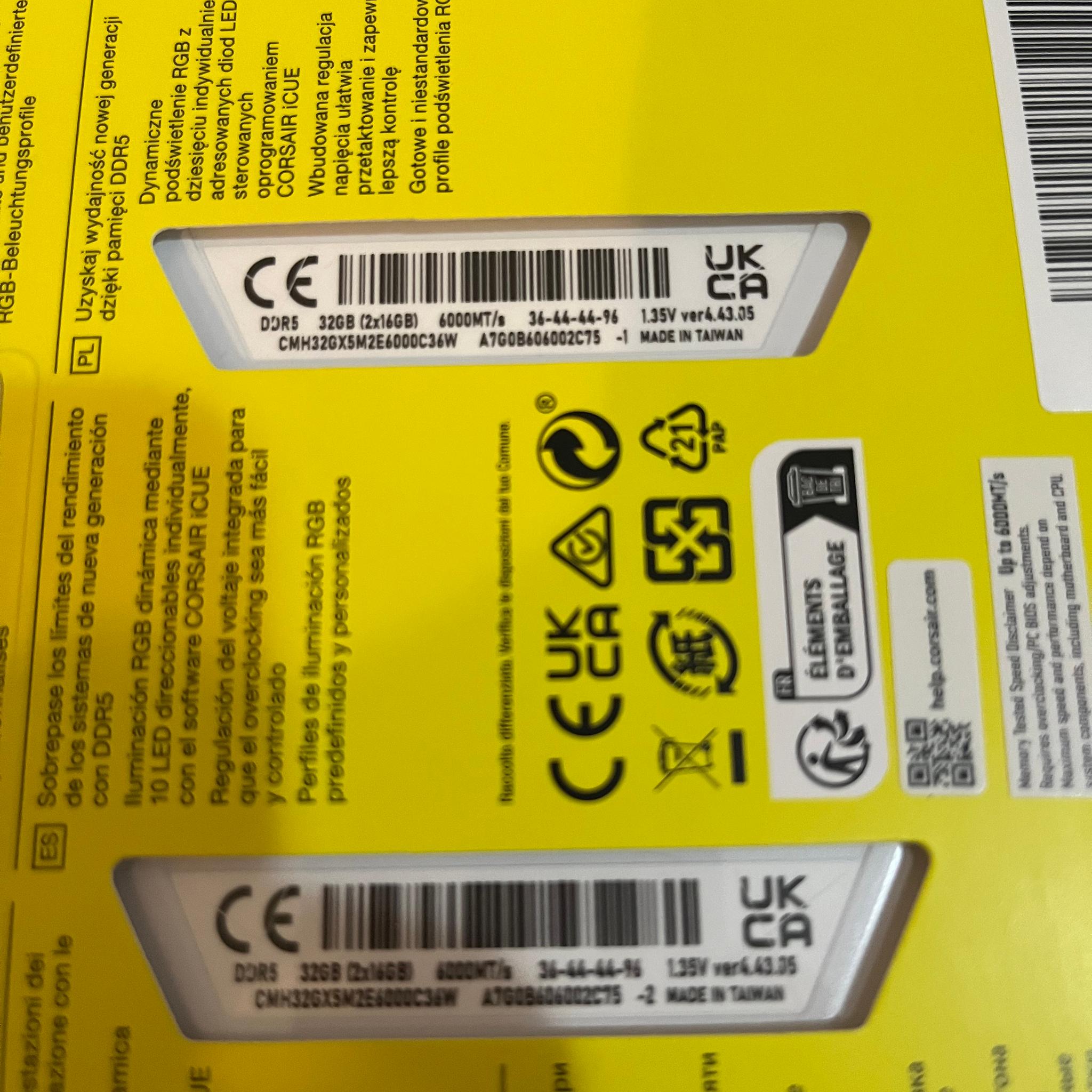 Corsair Vengeance RGB DDR5 6000 CL36 32GB(2x16GB)