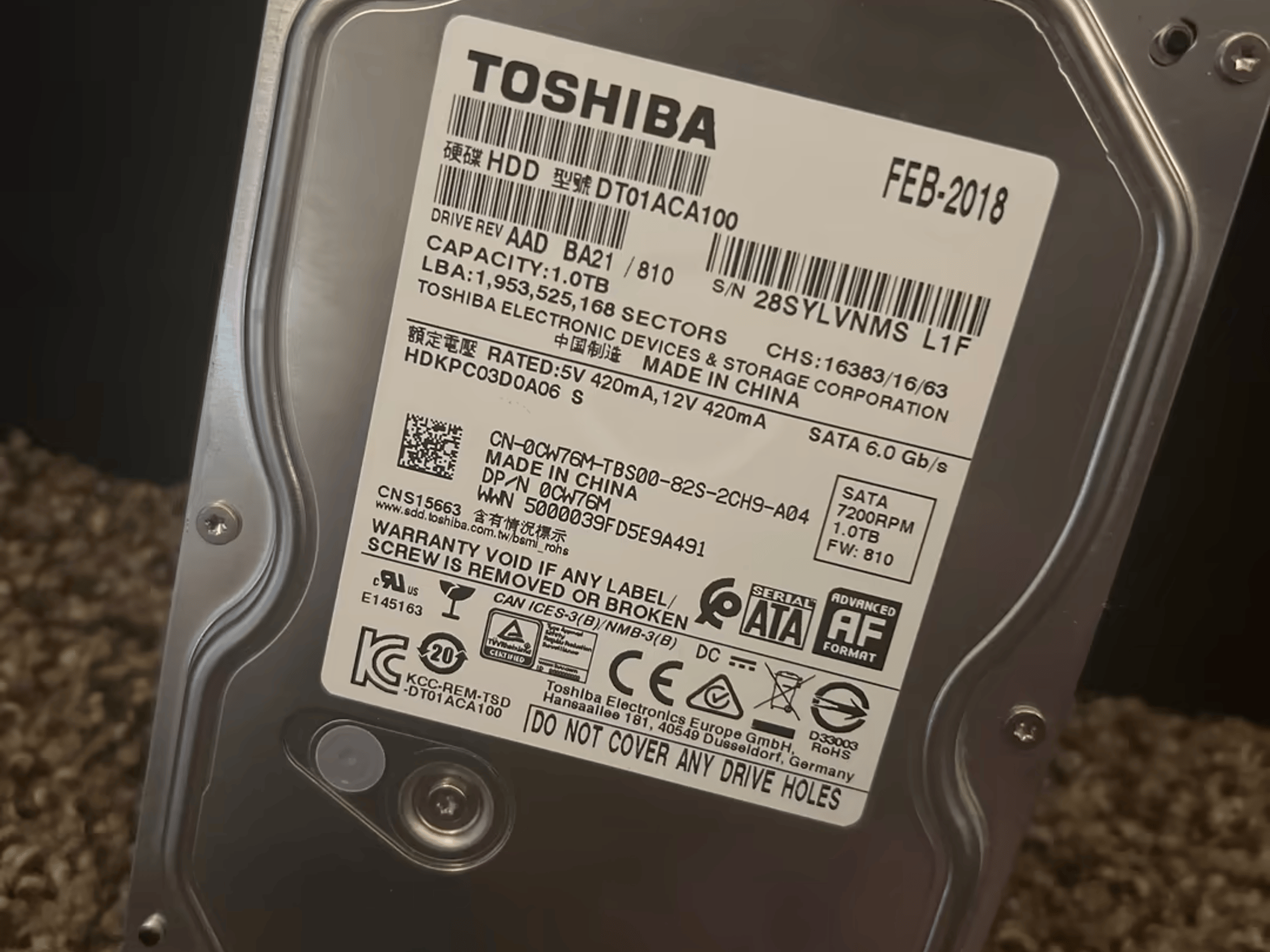 Toshiba 1TB Hard Drive 