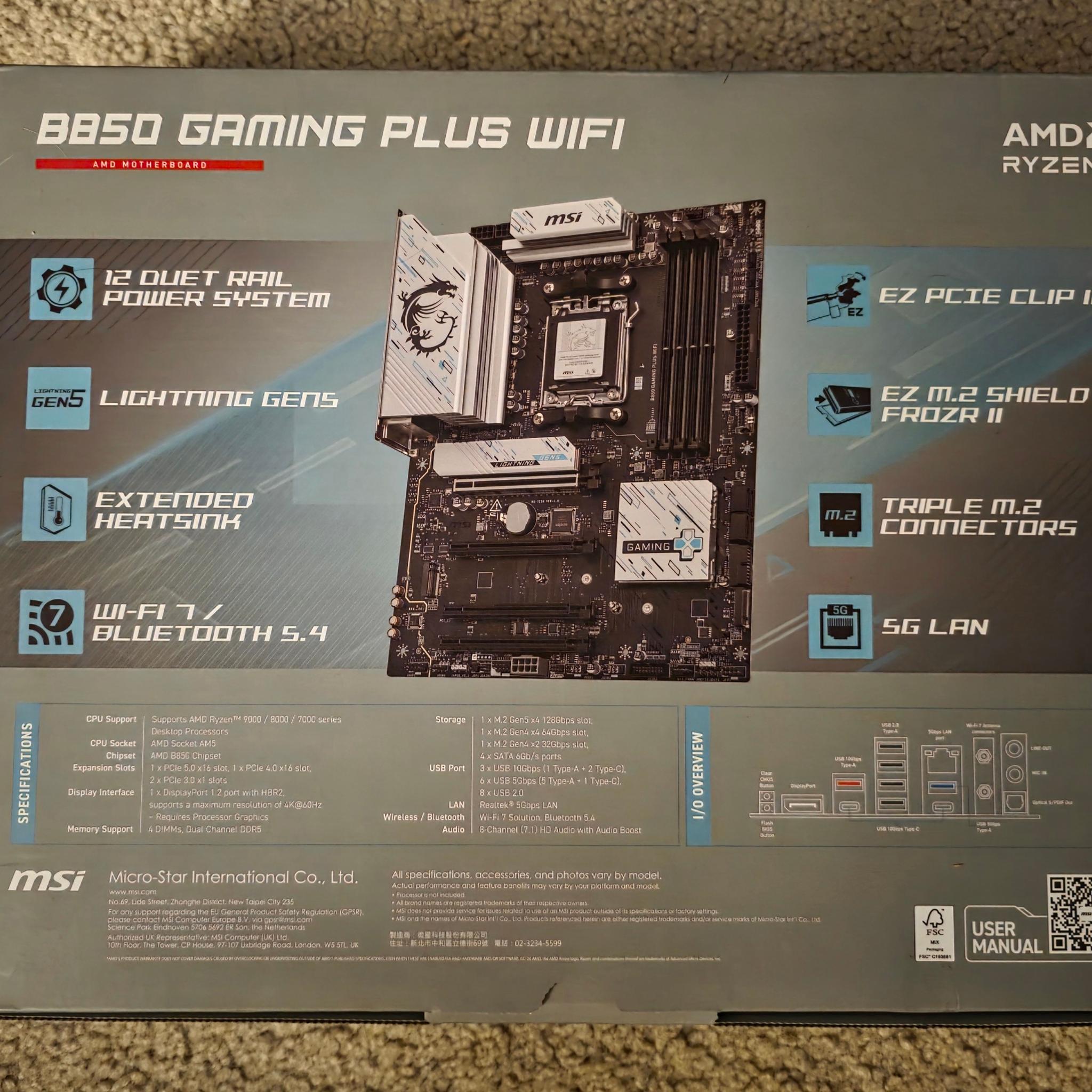 MSI B850 GAMING PLUS WIFI 7 AM5 ATX Motherboard Brand New Sealed