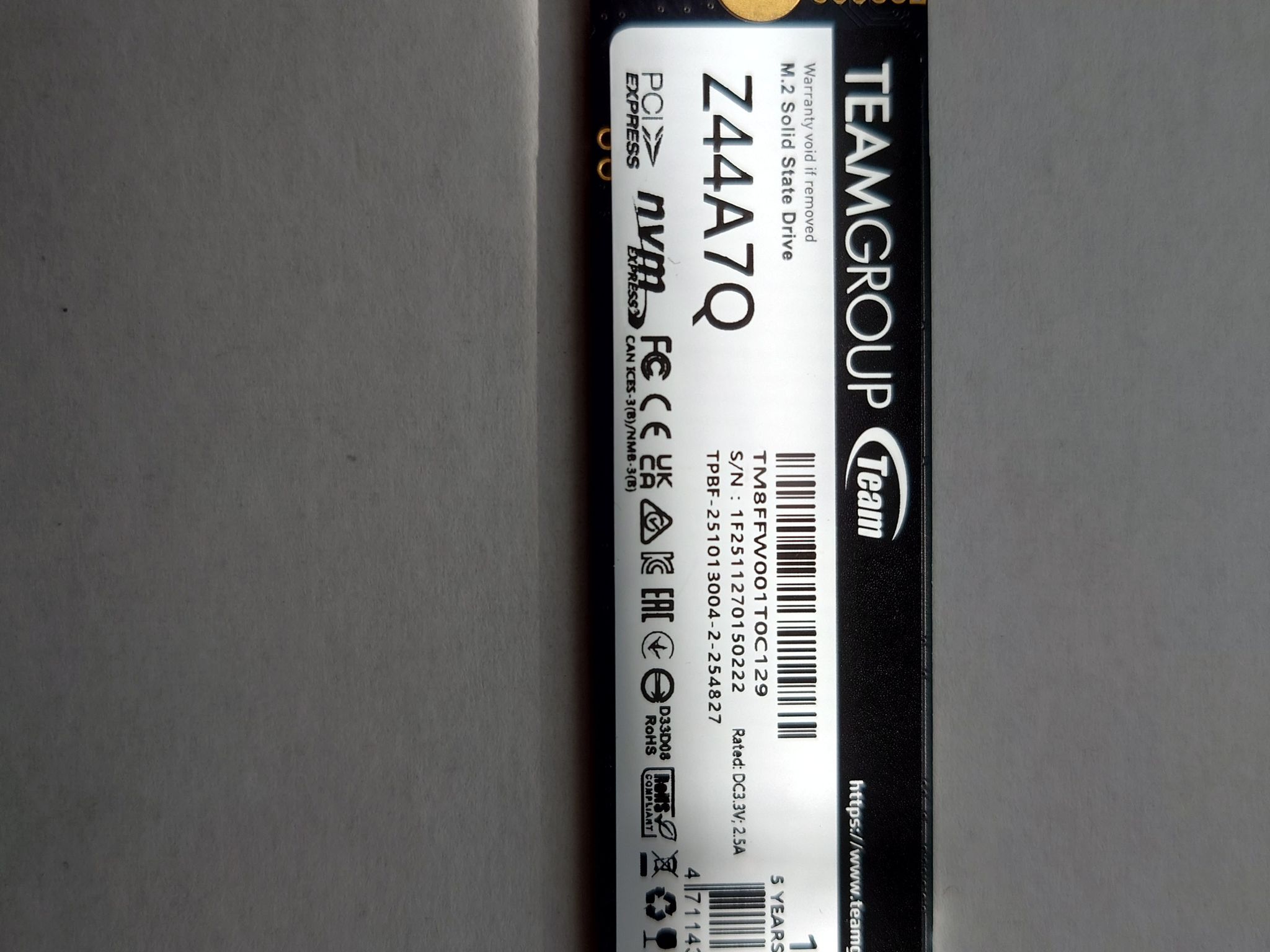 Team Group T-Force Z44A7Q M.2 2280 1TB PCIe Gen 4.0x4  NVMe SSD