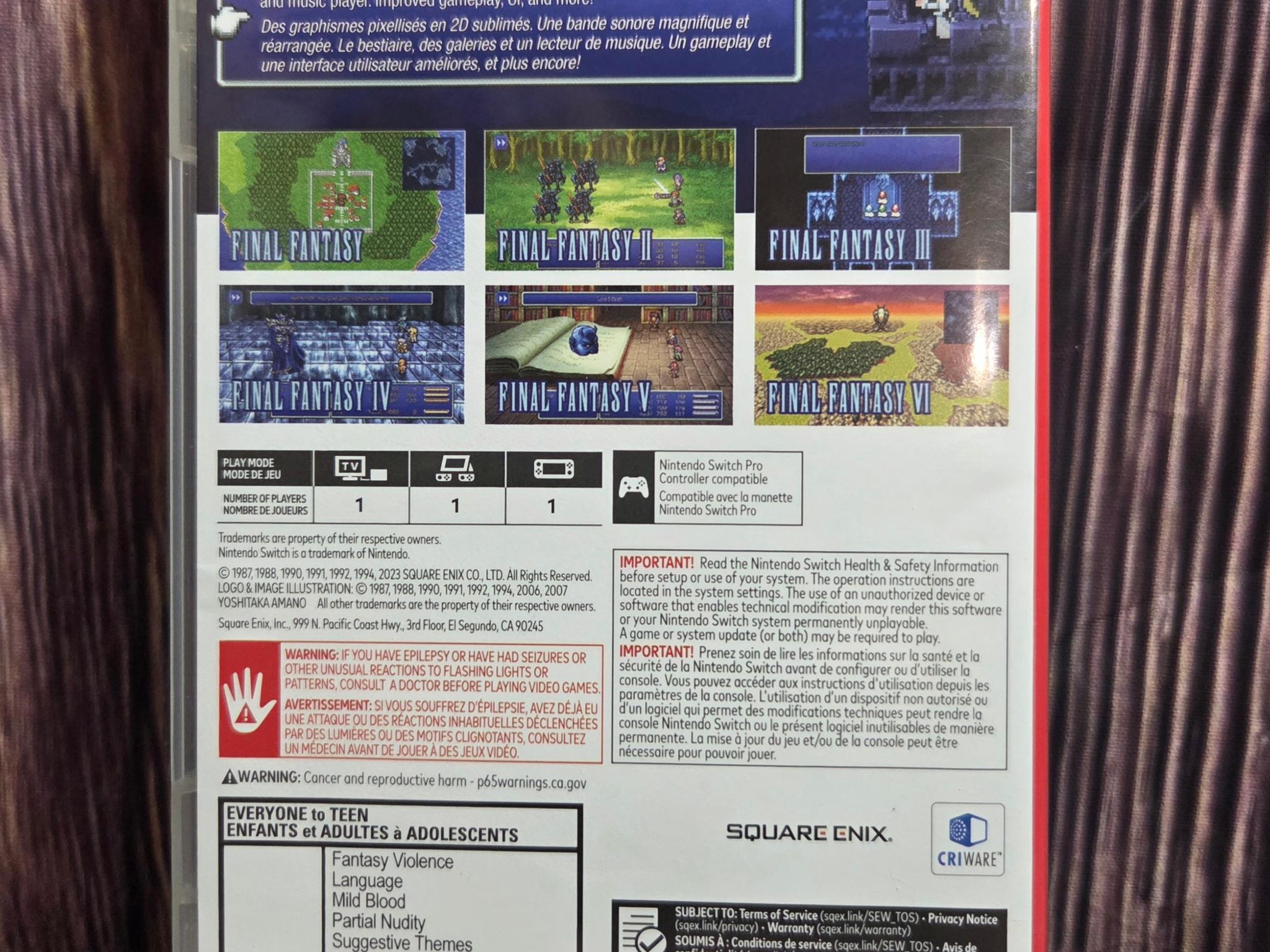 Final Fantasy I II III IV V VI Collection Aniversary Edition W/ Stickers Nintendo Switch