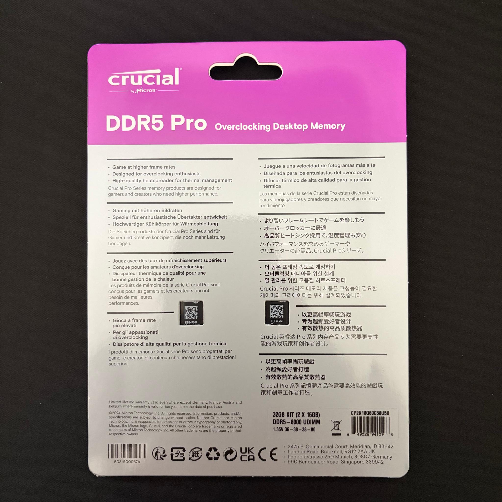 Crucial Pro 32GB (2x16GB) 6000MT/s CL36 DDR5 RAM