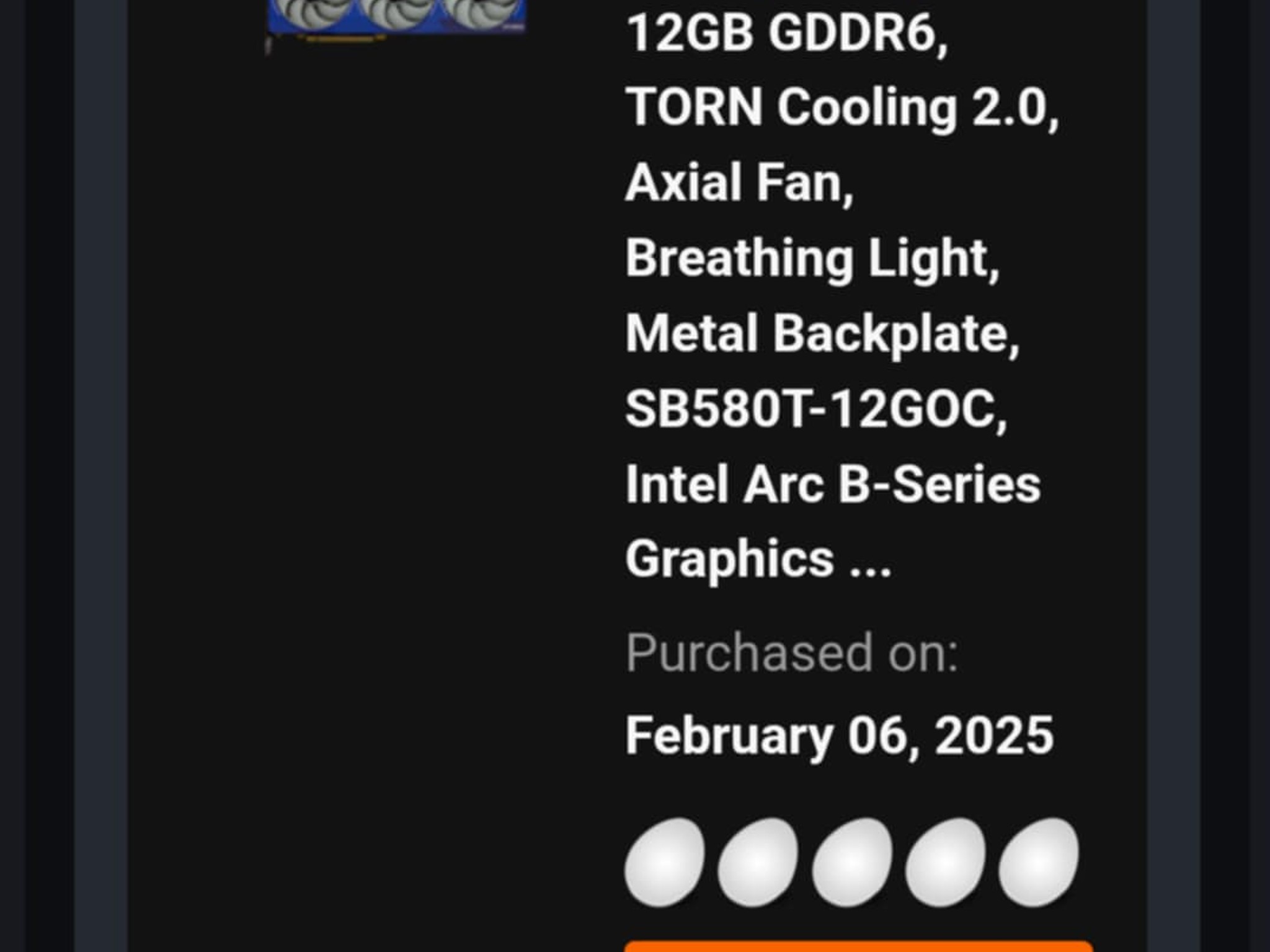 Sparkle Intel Arc B580 Titan OC - Perfect Condition - Used Casually