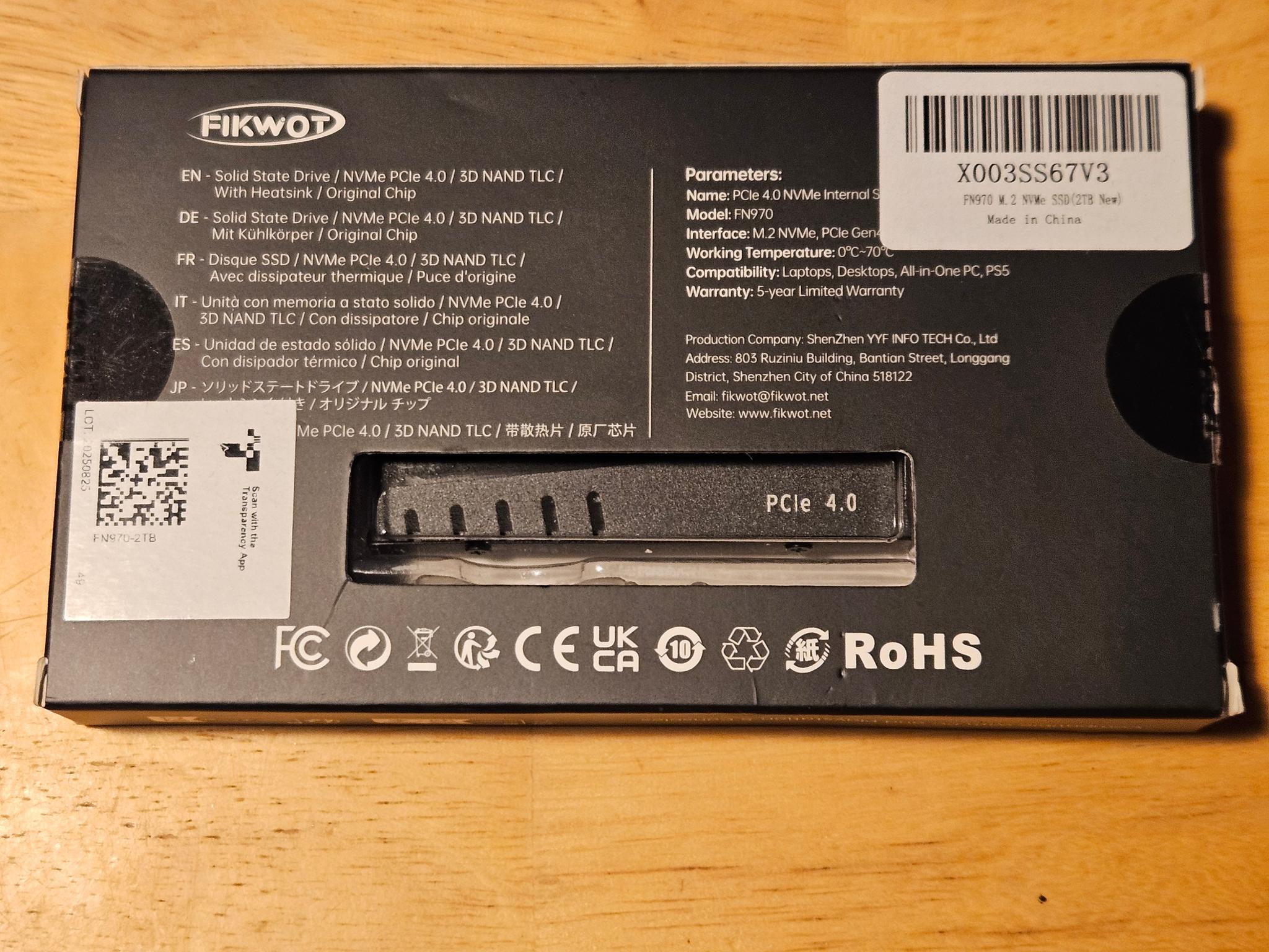 Fikwot FN 970 2TB with heatsink