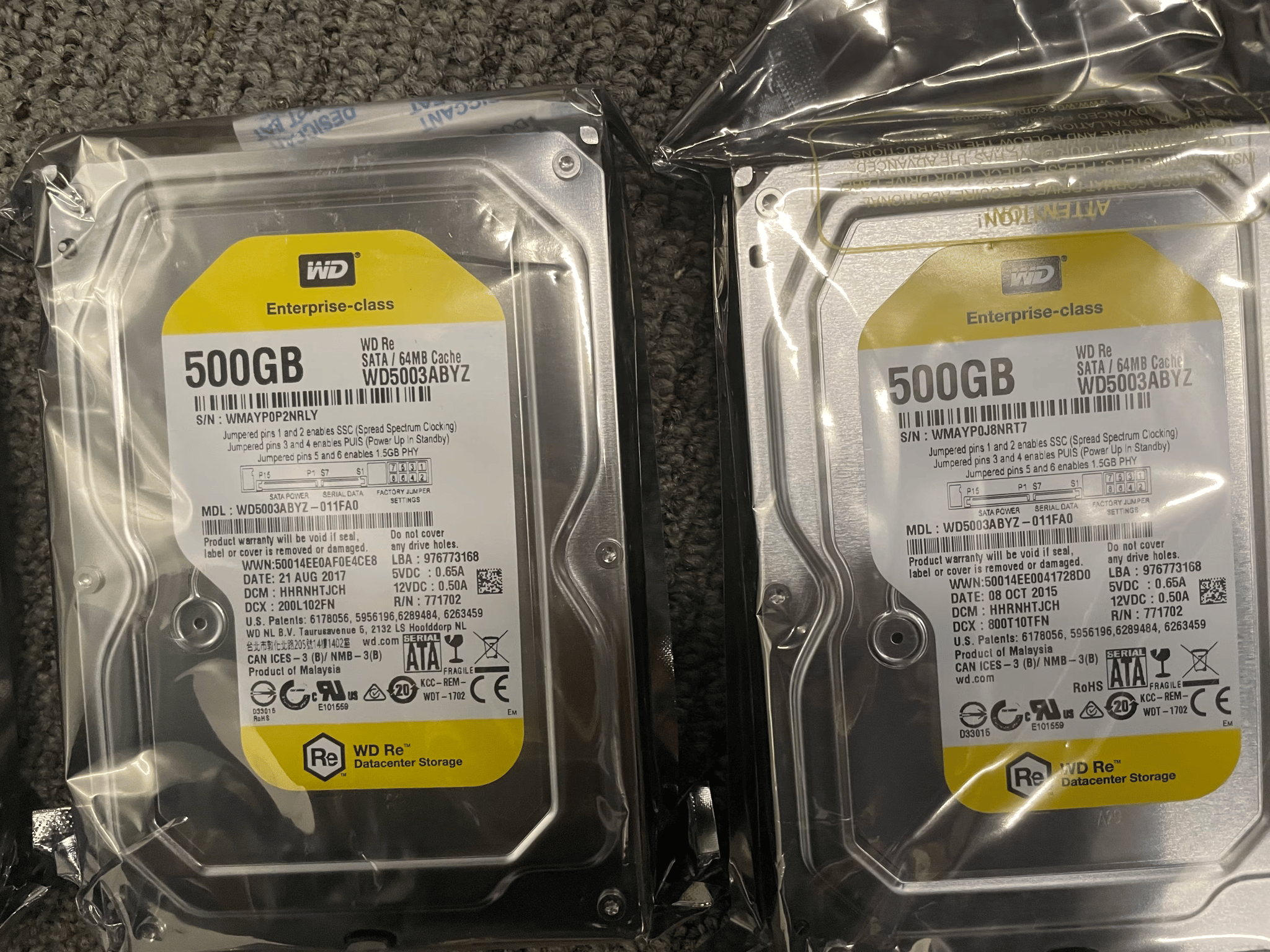 4x qty, Western Digital RE 500GB, 3.5" 7200RPM HDD, Sealed/New