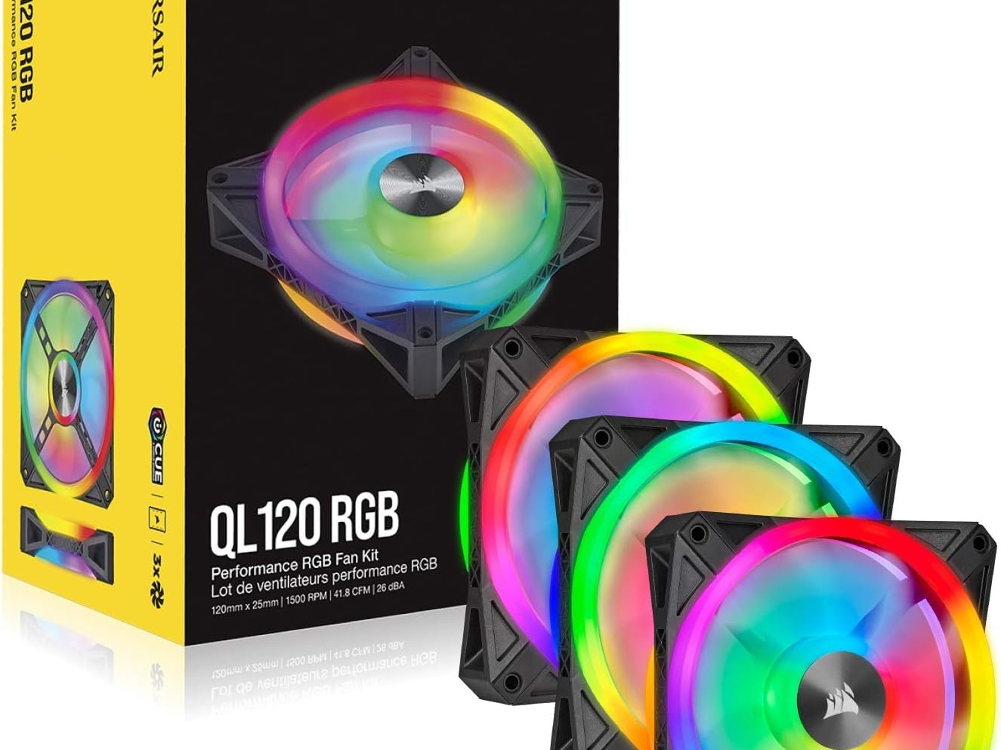 3x CORSAIR QL120 RGB + Lighting Node Core - iCUE - Black