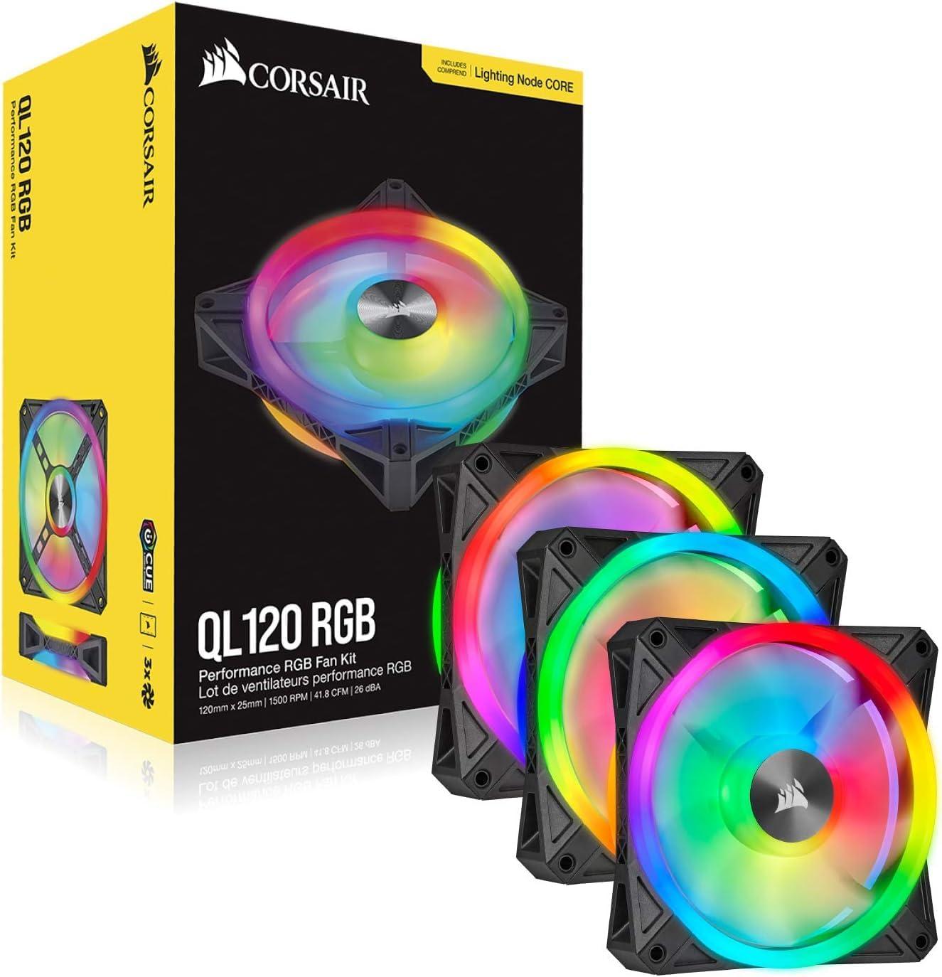 3x CORSAIR QL120 RGB + Lighting Node Core - iCUE - Black