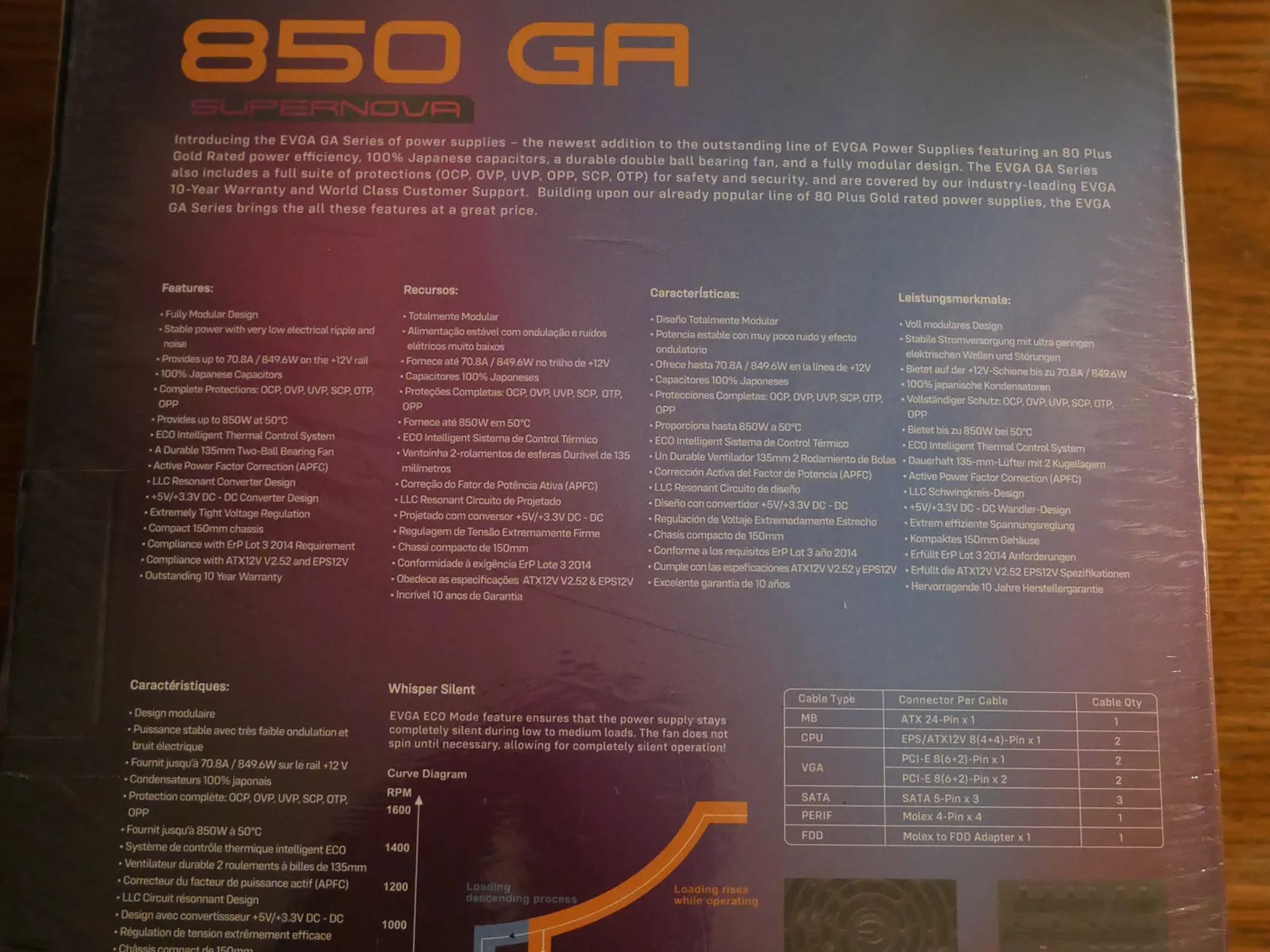 EVGA SuperNOVA 850 GA, 80 Plus Gold 850W, Fully Modular, Eco Mode, Power Supply 220-GA-0850-X1