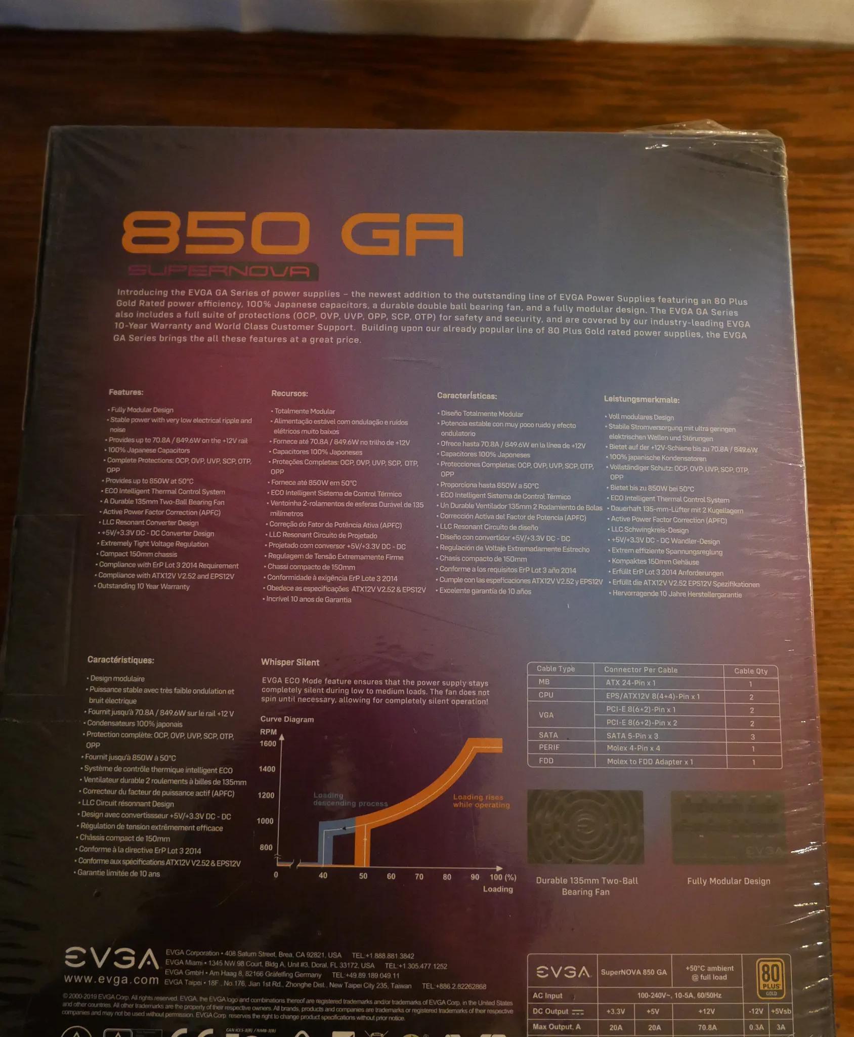 EVGA SuperNOVA 850 GA, 80 Plus Gold 850W, Fully Modular, Eco Mode, Power Supply 220-GA-0850-X1
