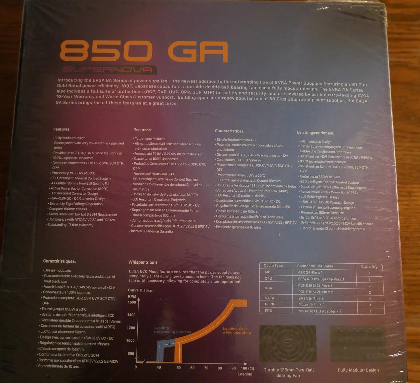 EVGA SuperNOVA 850 GA, 80 Plus Gold 850W, Fully Modular, Eco Mode, Power Supply 220-GA-0850-X1